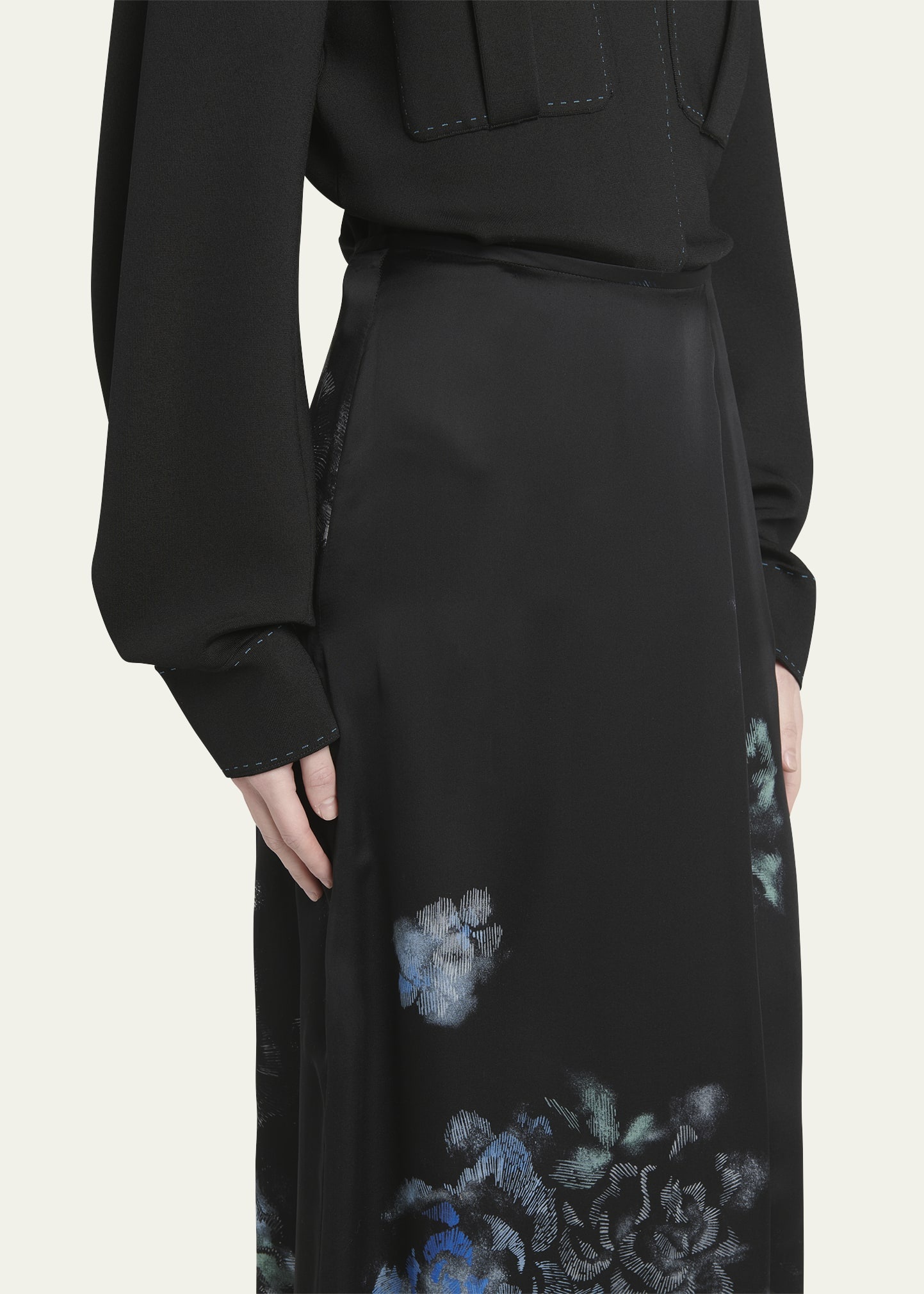 Floral Print Silk Wrap-Effect Midi Skirt - 5
