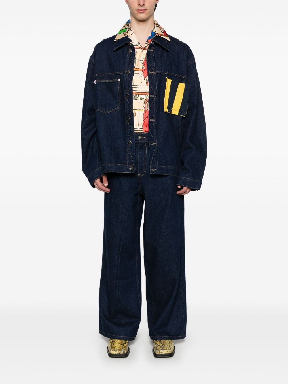 knitted-patch denim jacket - 2