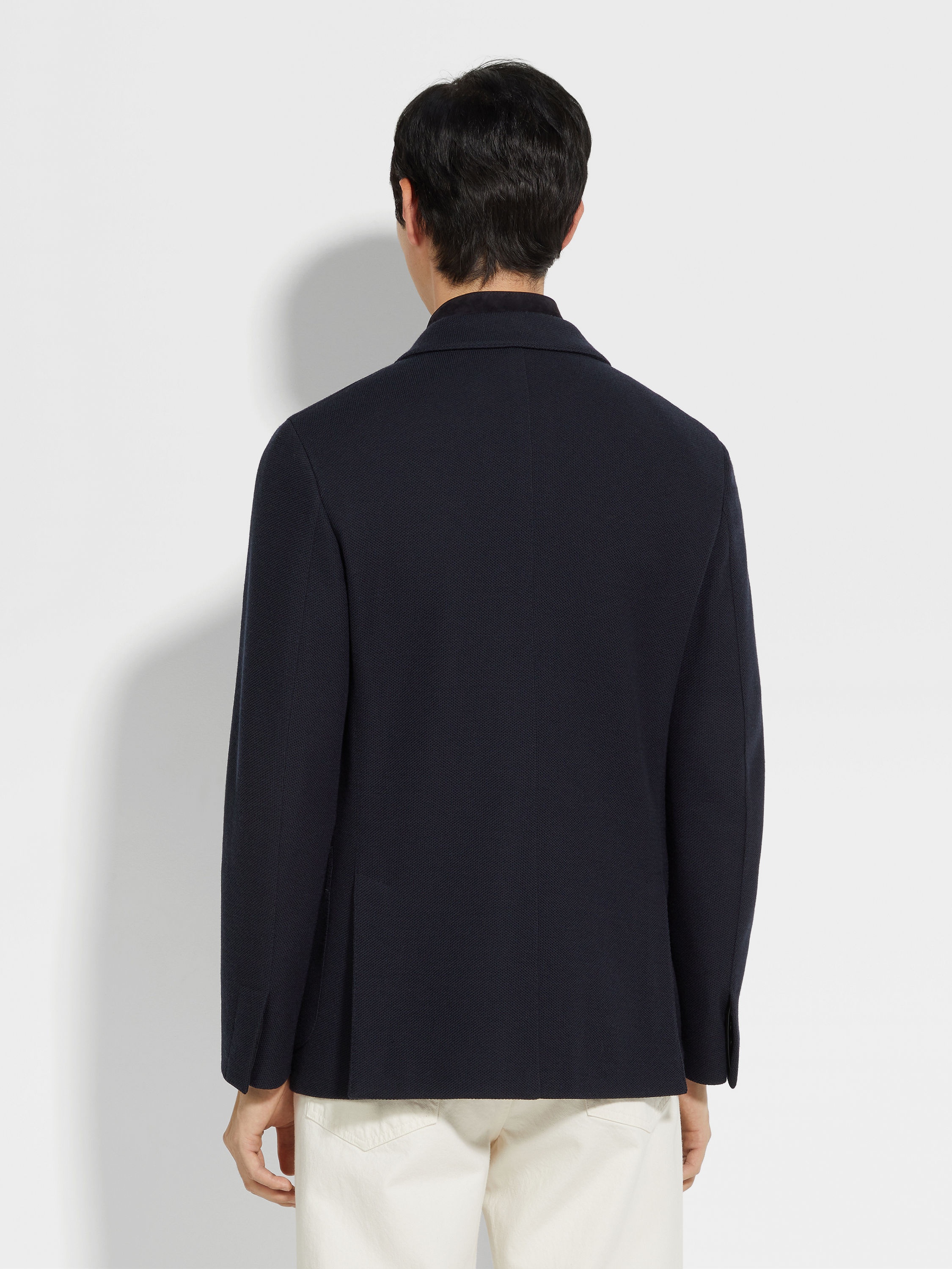 NAVY BLUE HIGH PERFORMANCE™ JERSEY WOOL AND COTTON JACKET - 4