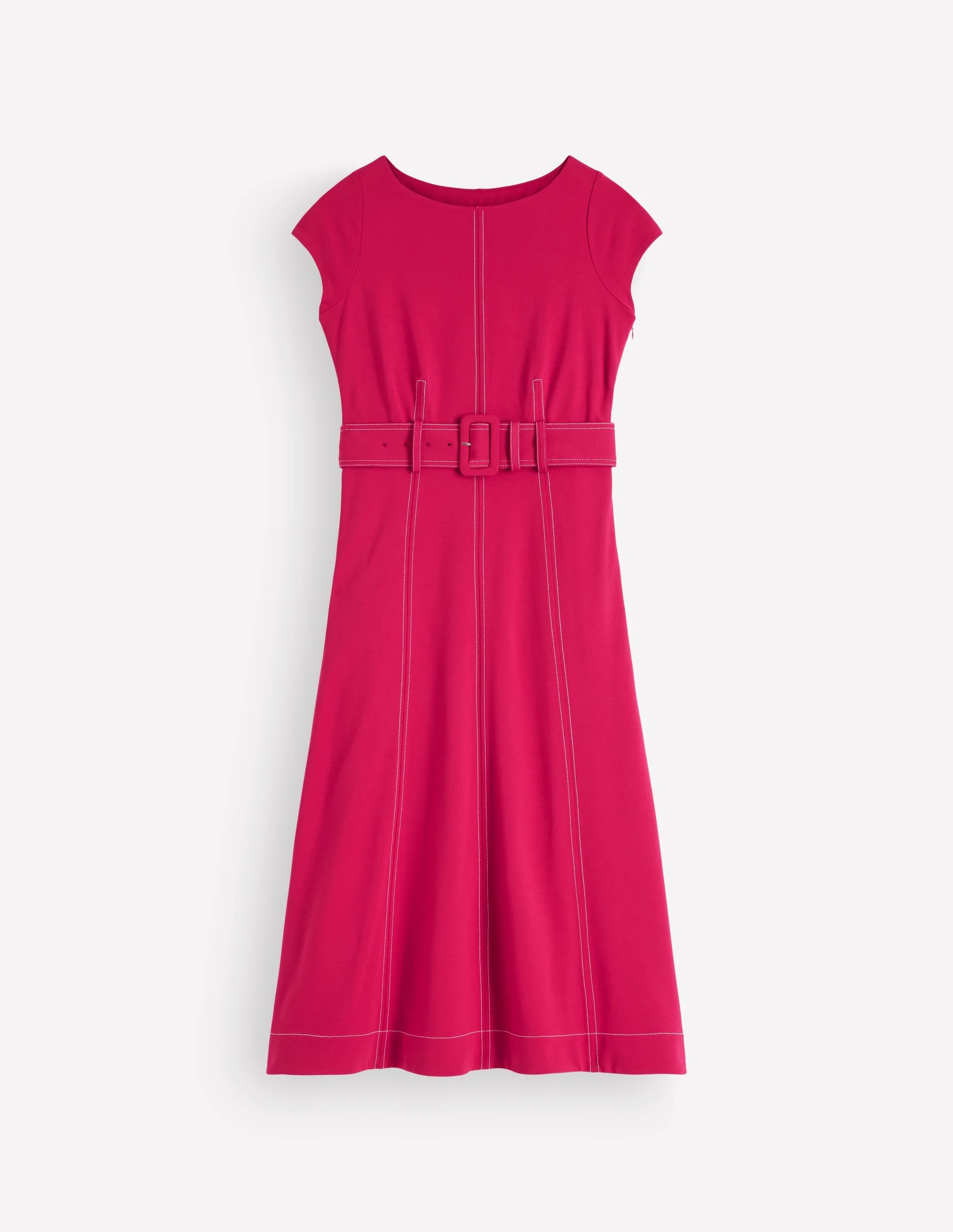 Topstitch Ponte Midi Dress-Pomegranate - 1