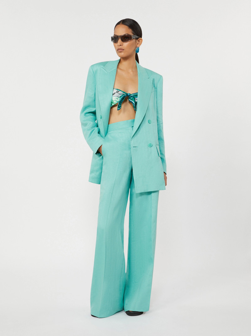 Max Mara DESERTO Herringbone linen twill trousers - WATER outlook