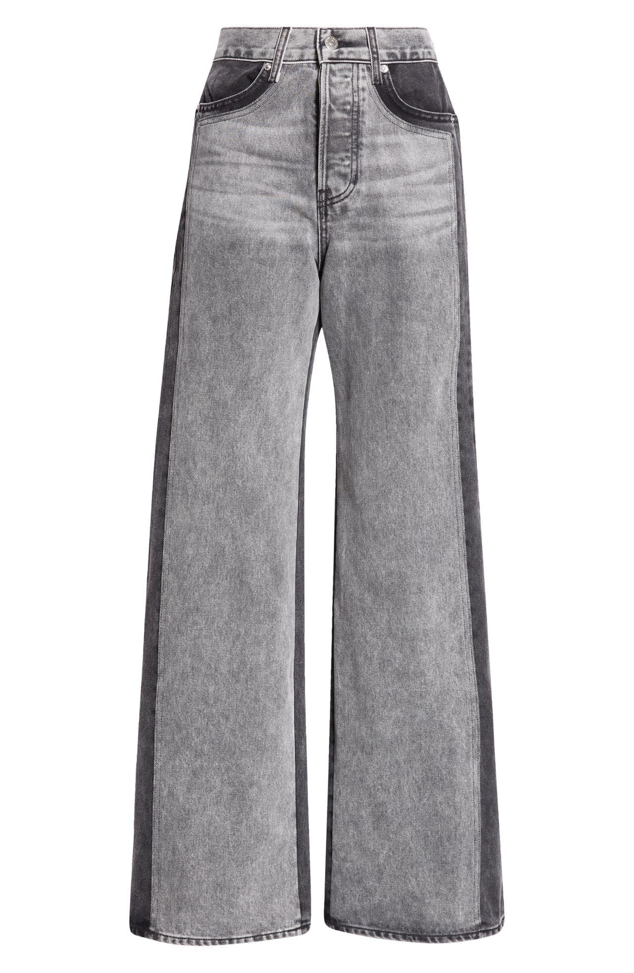 Veronica Beard Taylor Two-Tone High Waist Wide Leg Jeans in Volcanic Stone Colorblock at Nordstrom - 1