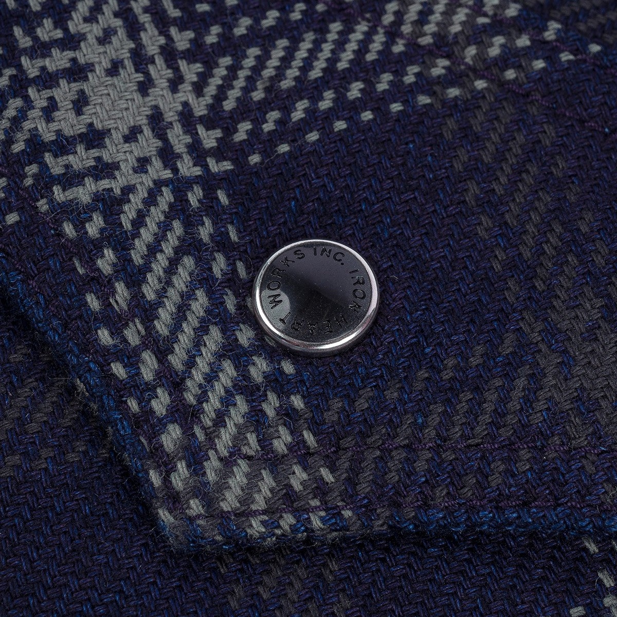 IHSH-411-BLK 9oz Selvedge Indigo Check Flannel Western Shirt Black - 7
