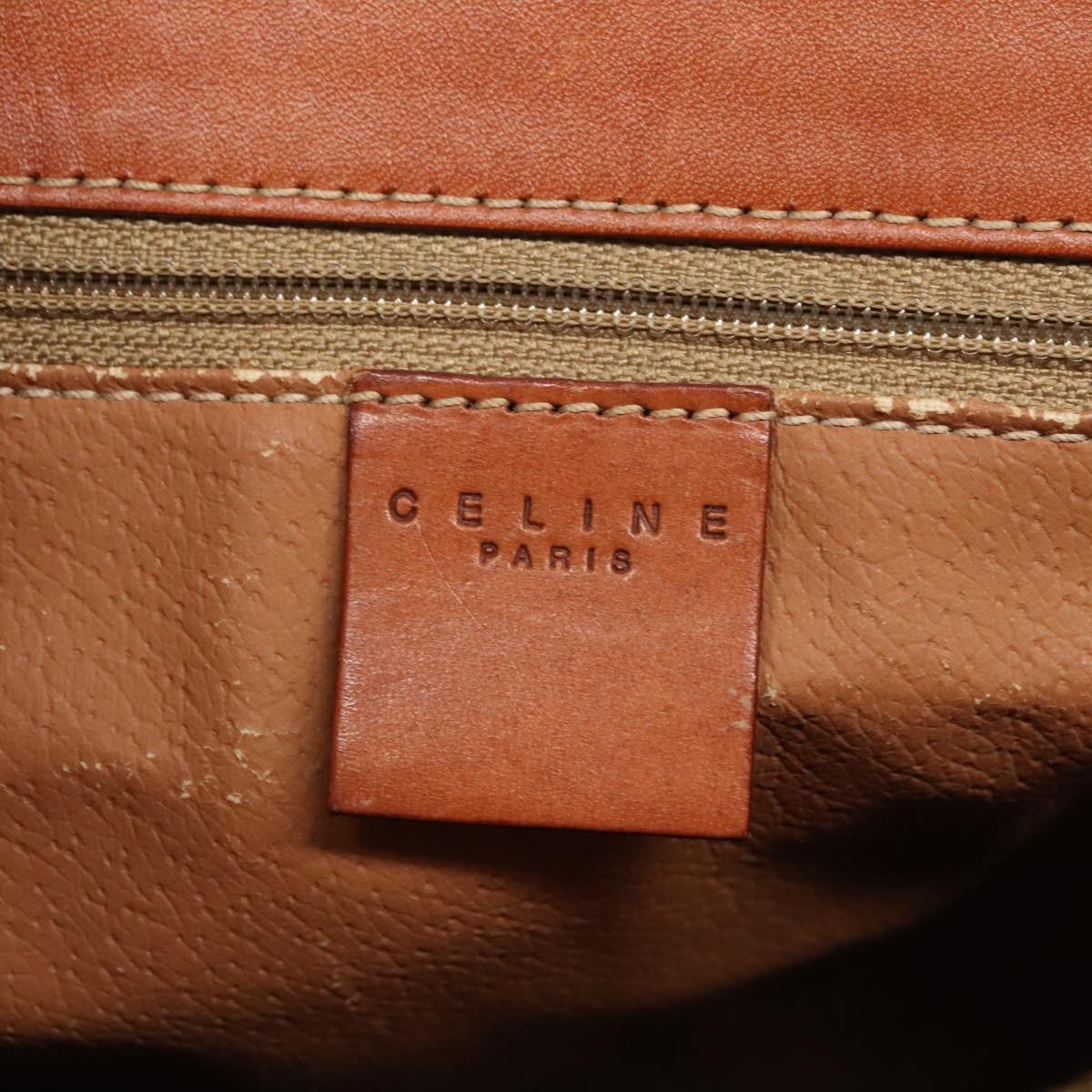 CELINE Macadam Canvas Hand Bag Pvc Leather Brown Gold - 16