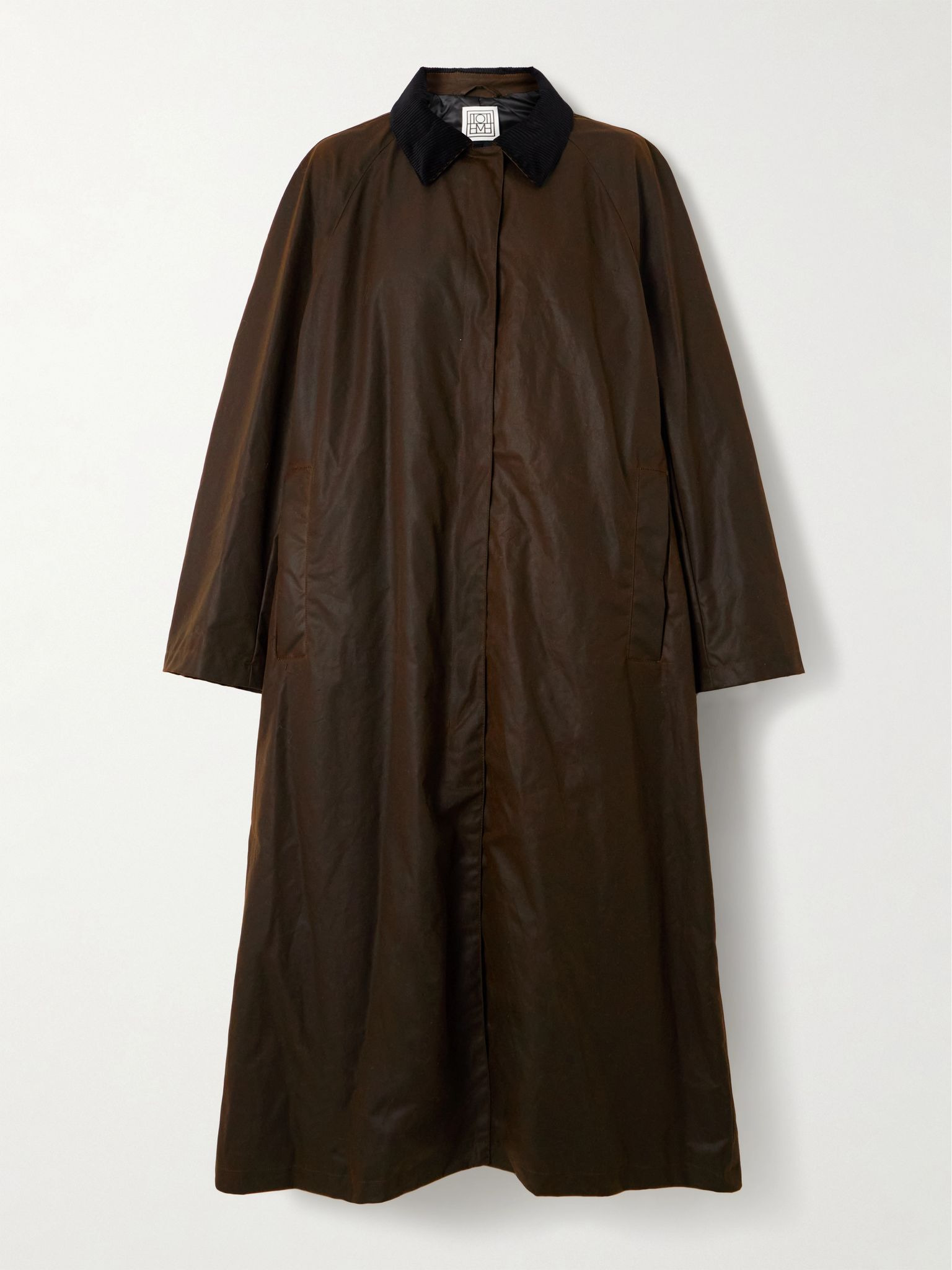 Corduroy-trimmed waxed organic cotton coat Brown - 1
