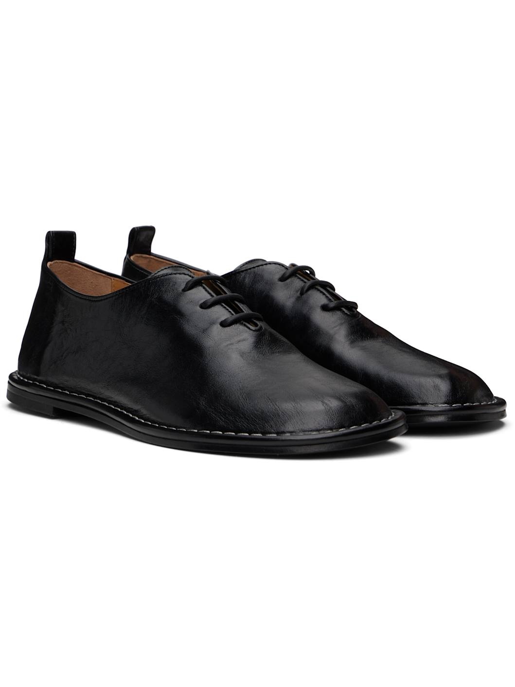 Black Leather One Cut Oxfords - 4