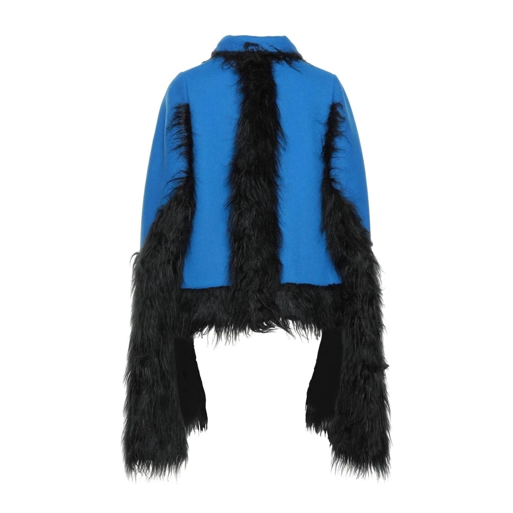 BLUE FAUX FUR TRIMMED CAPE JACKET - 5