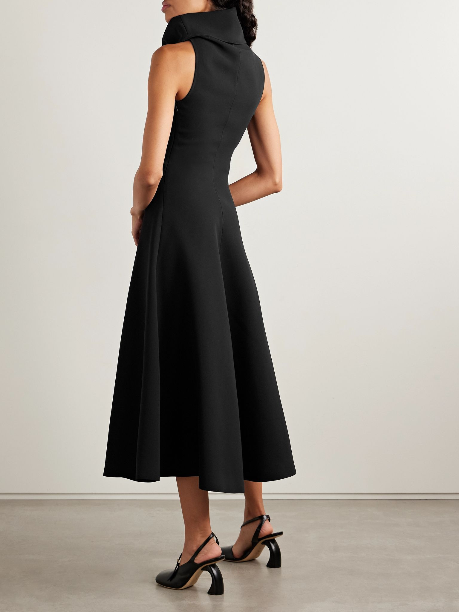 Draped crepe midi dress Black - 3