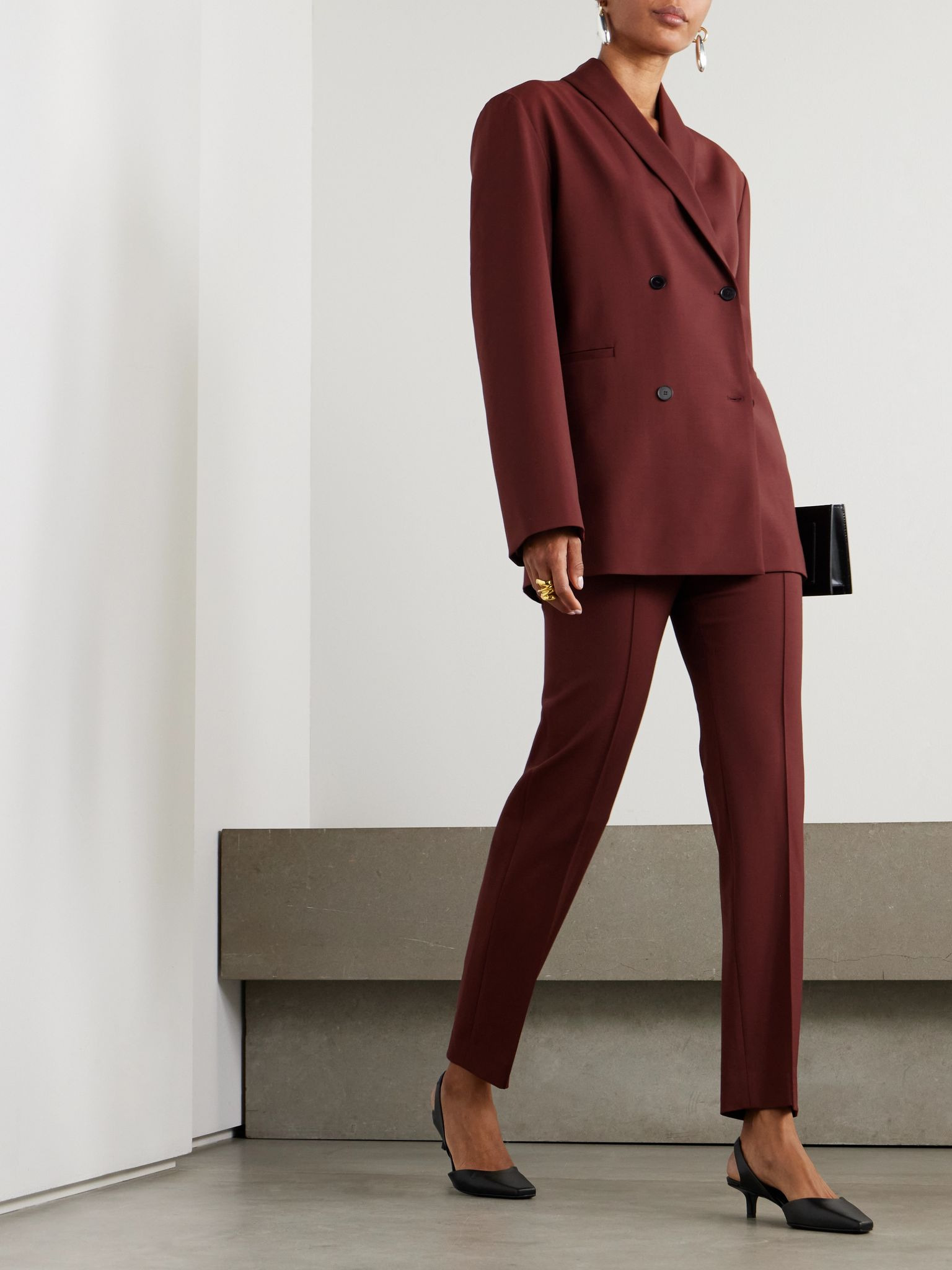 Malka wool-blend twill skinny pants Burgundy - 2
