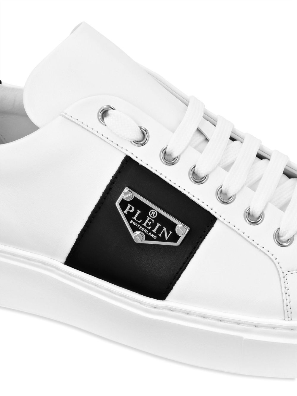 logo-plaque leather sneakers - 4