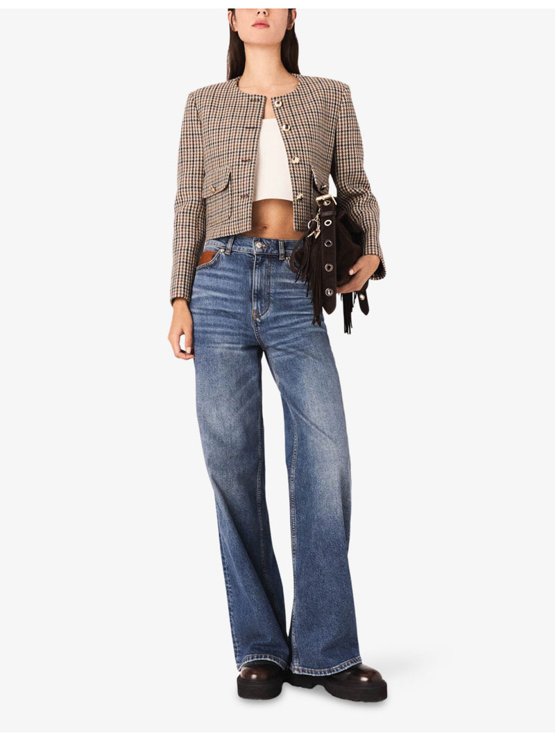 maje Round-Neck Short Checked Wool-Blend Jacket outlook