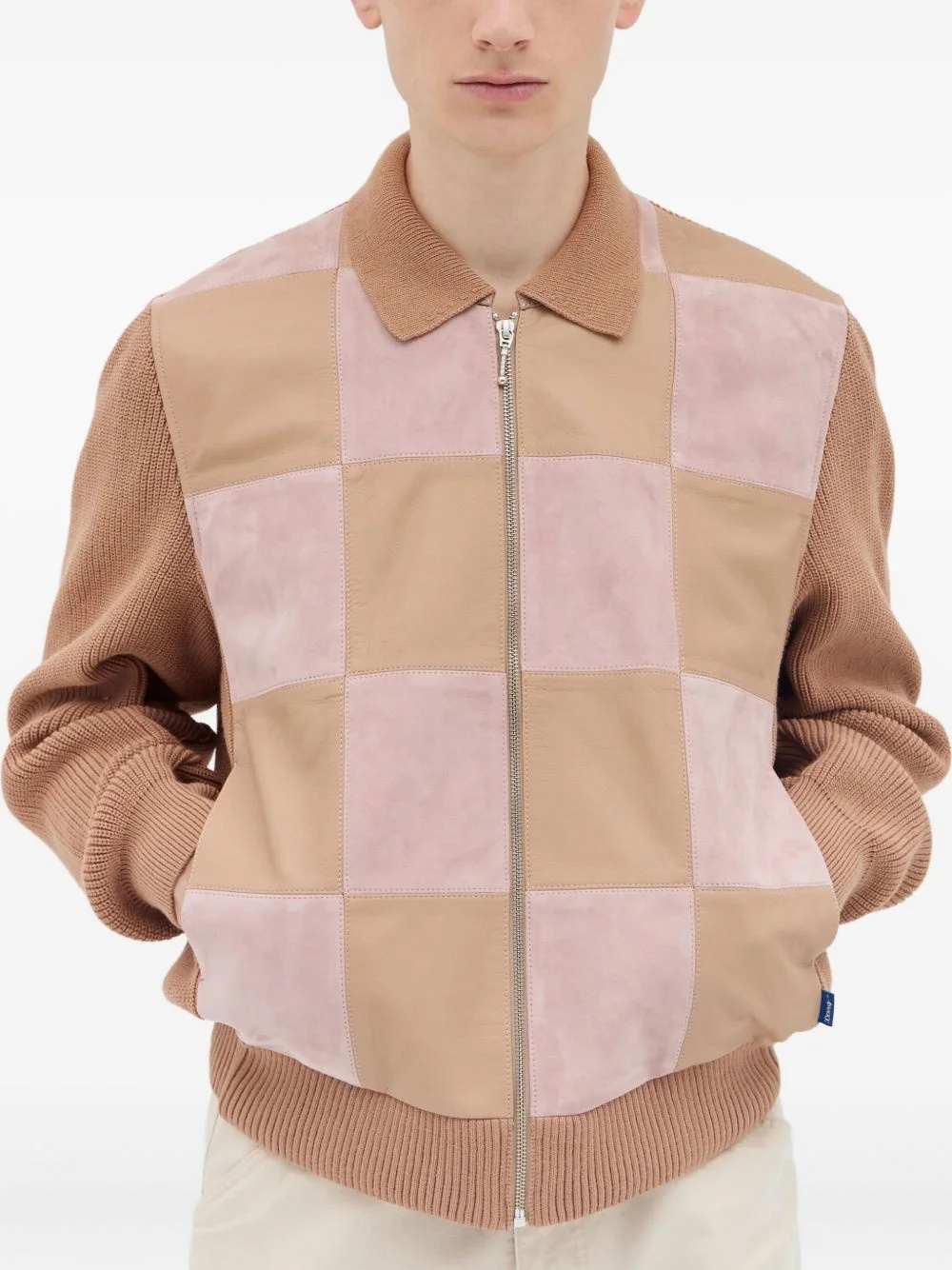 knitted-panel suede jacket - 1