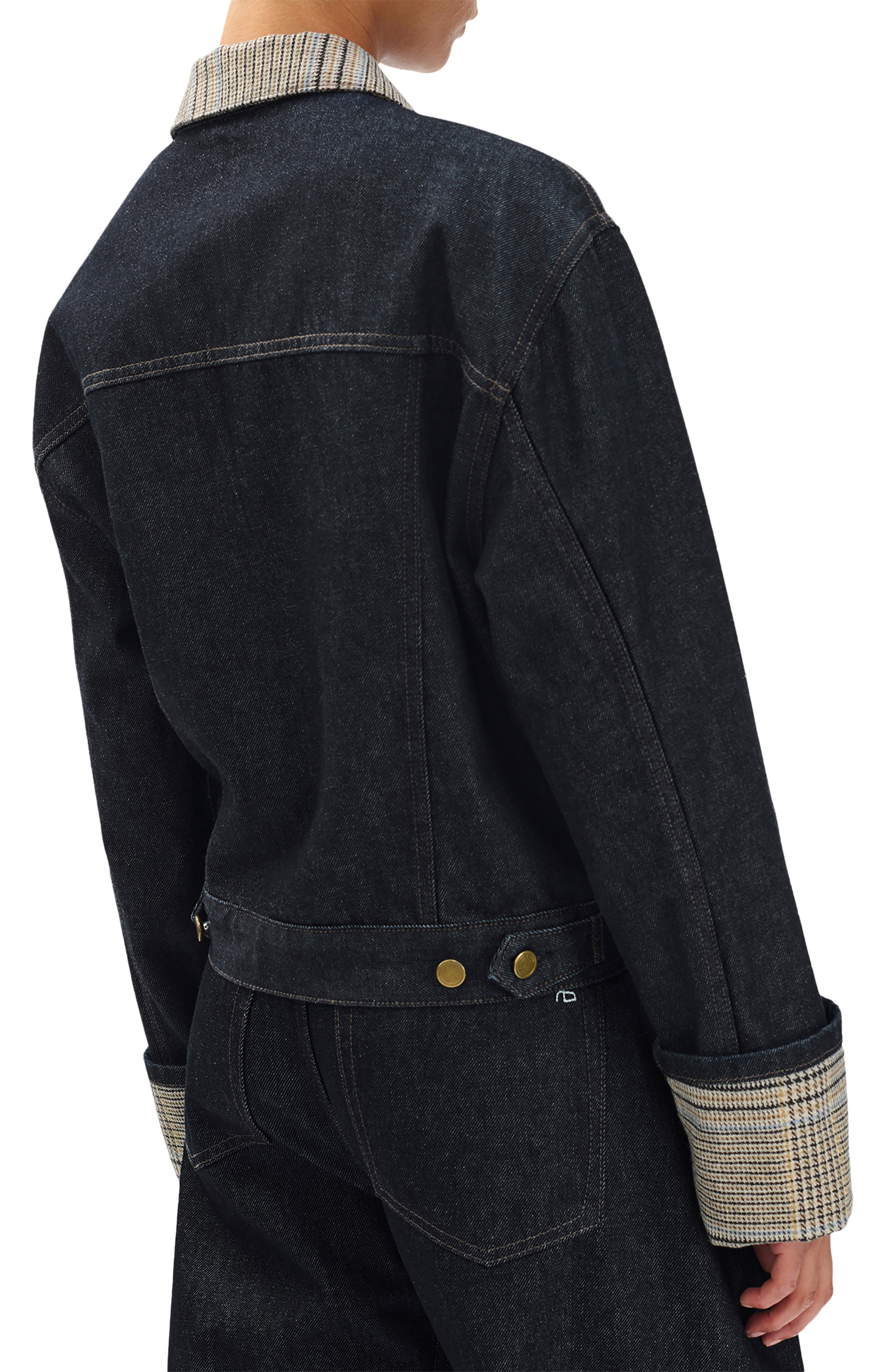 rag & bone Harriet Contrast Print Denim Trucker Jacket in Dark Blue at Nordstrom - 2
