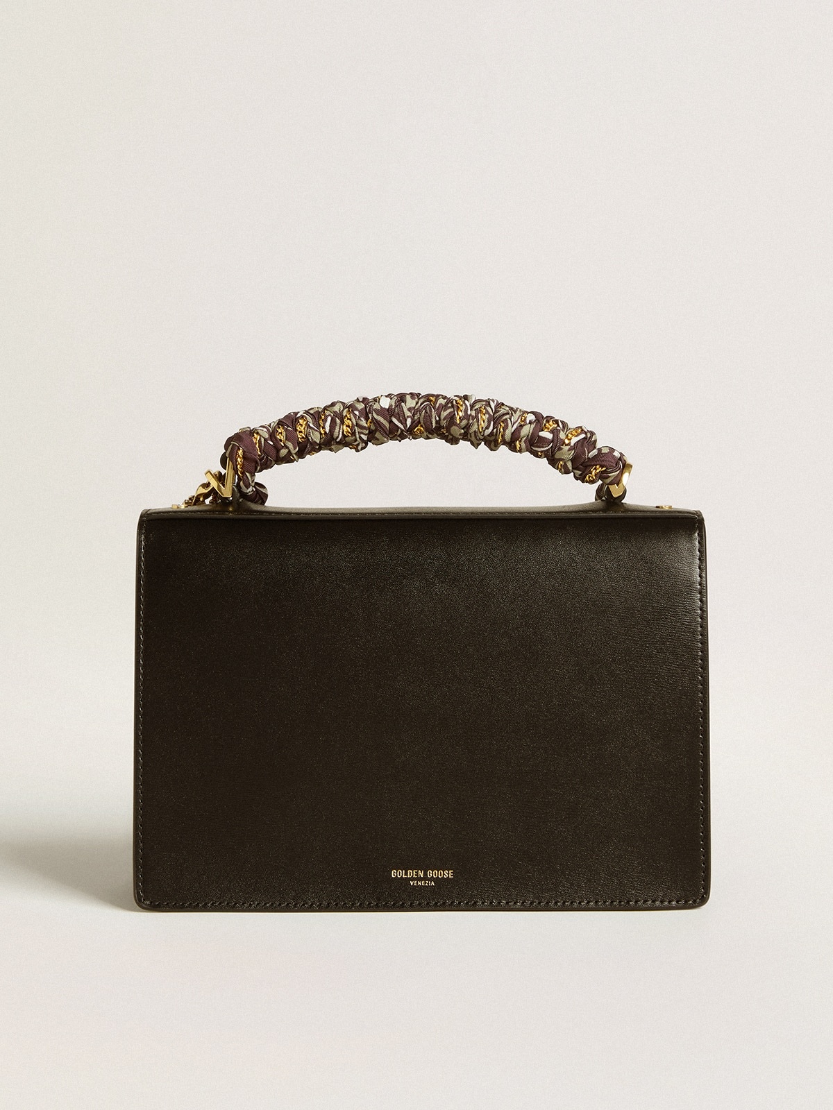 Venezia Bag in black boarded leather with scarf and double charm - 3