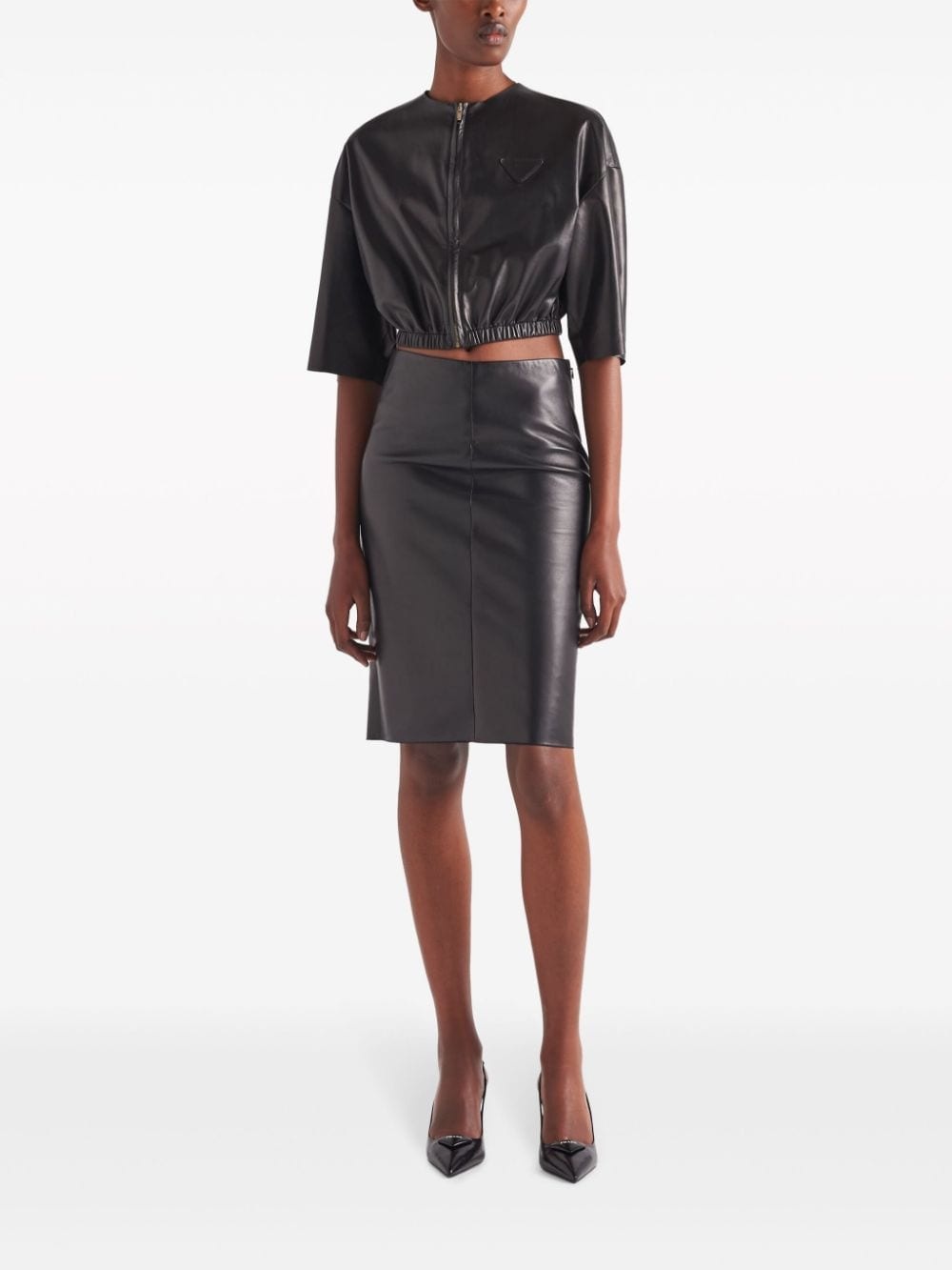 cropped leather bomber jacket - 2