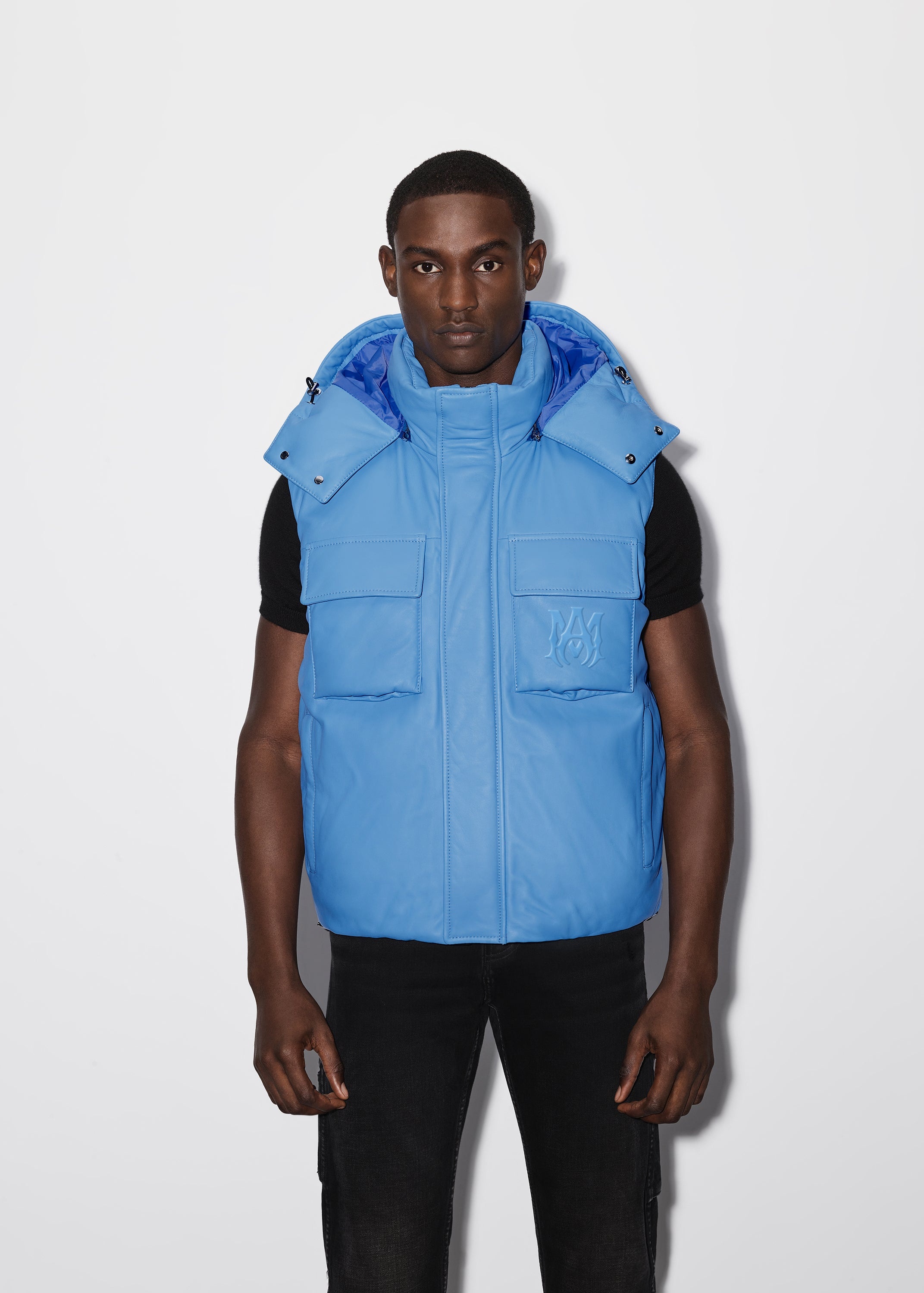 HOODED LEATHER DOWN GILET - 2