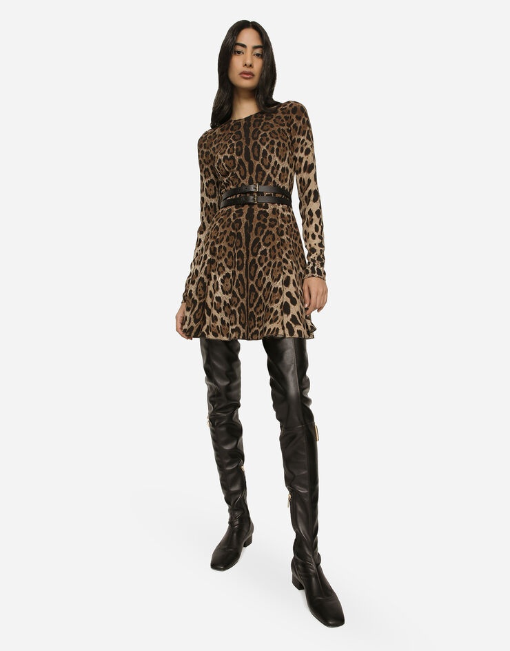 Leopard-print cady dress with long sleeves in Animal Print for for