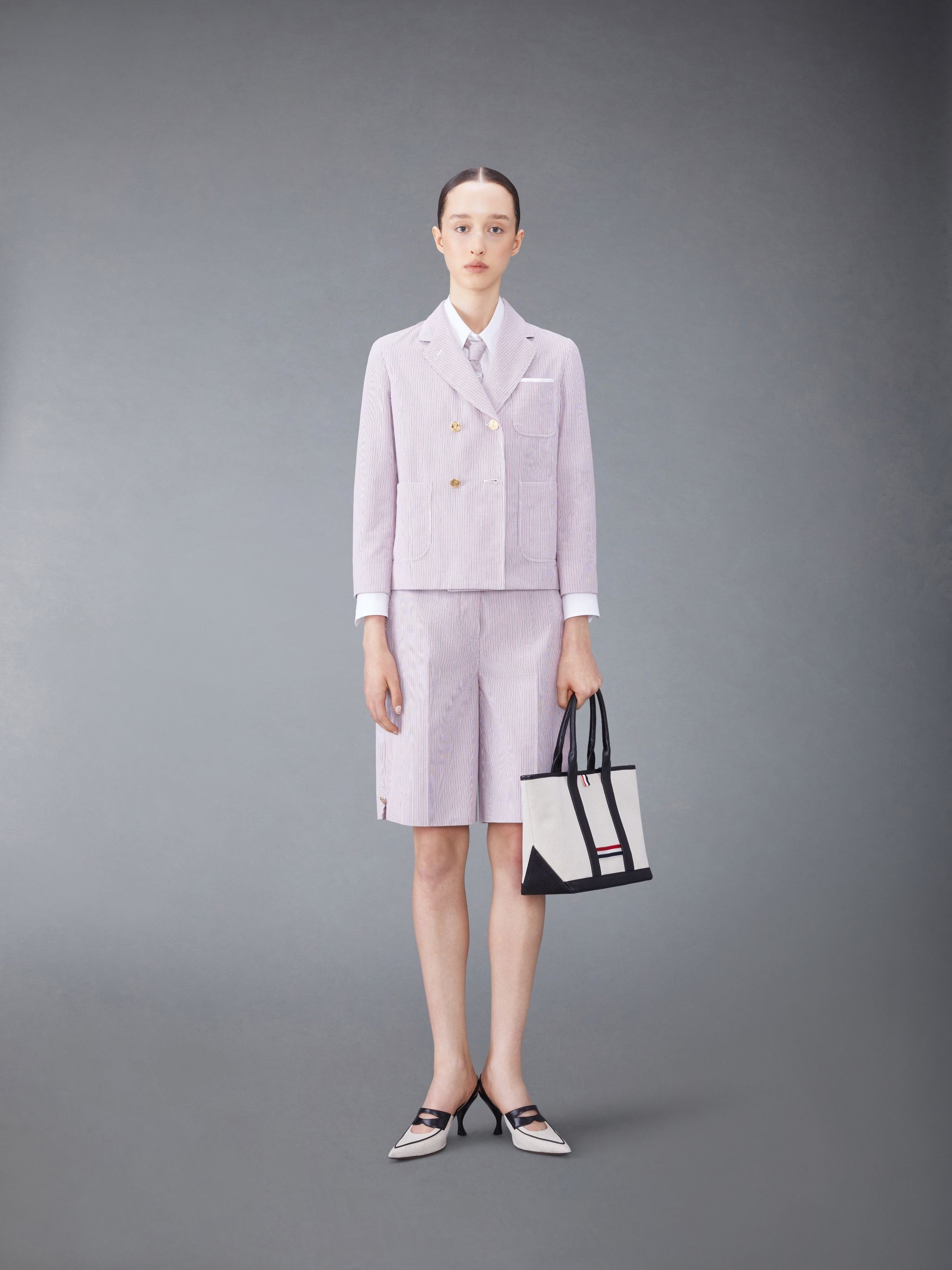 ジャケット THOM BROWNE WOMENS DOUBLE-BREASTED JACKET THOM BROWNE Double-breasted striped linen blazer | THE OUTNET