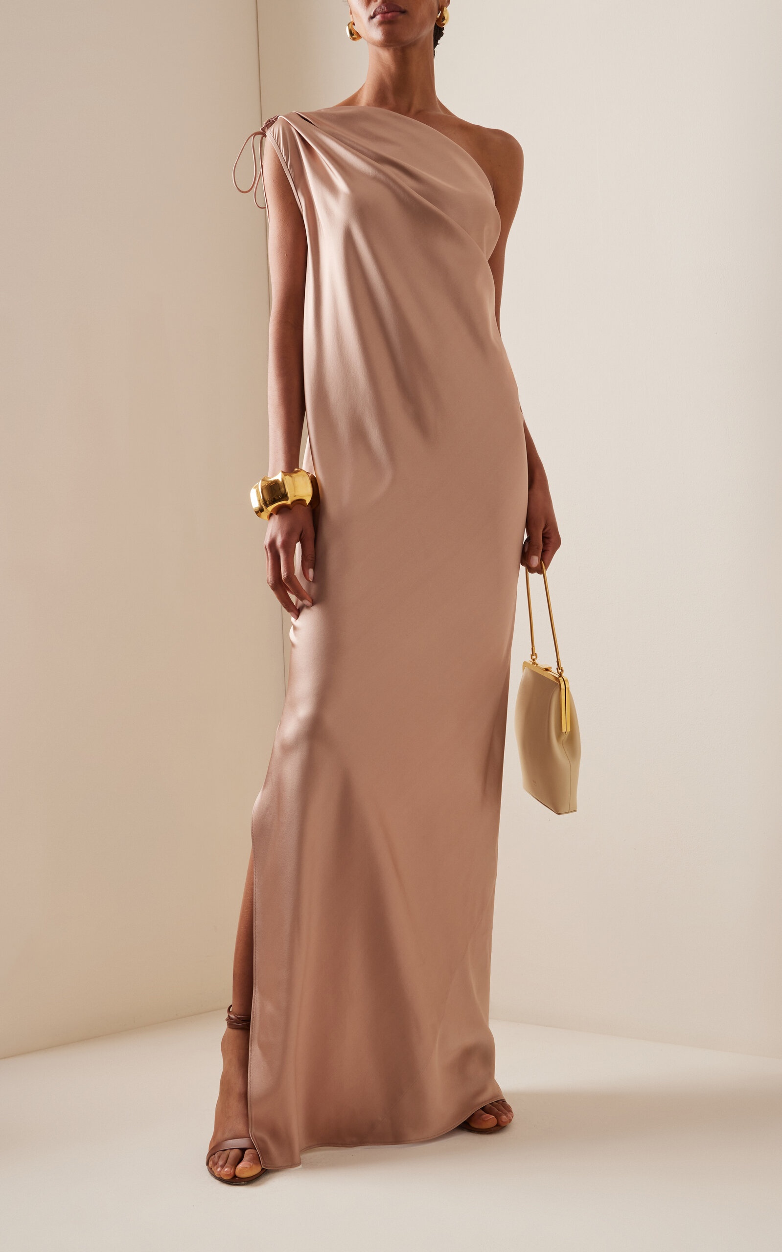 Max Mara OPERA One-shoulder dress in silk satin | REVERSIBLE