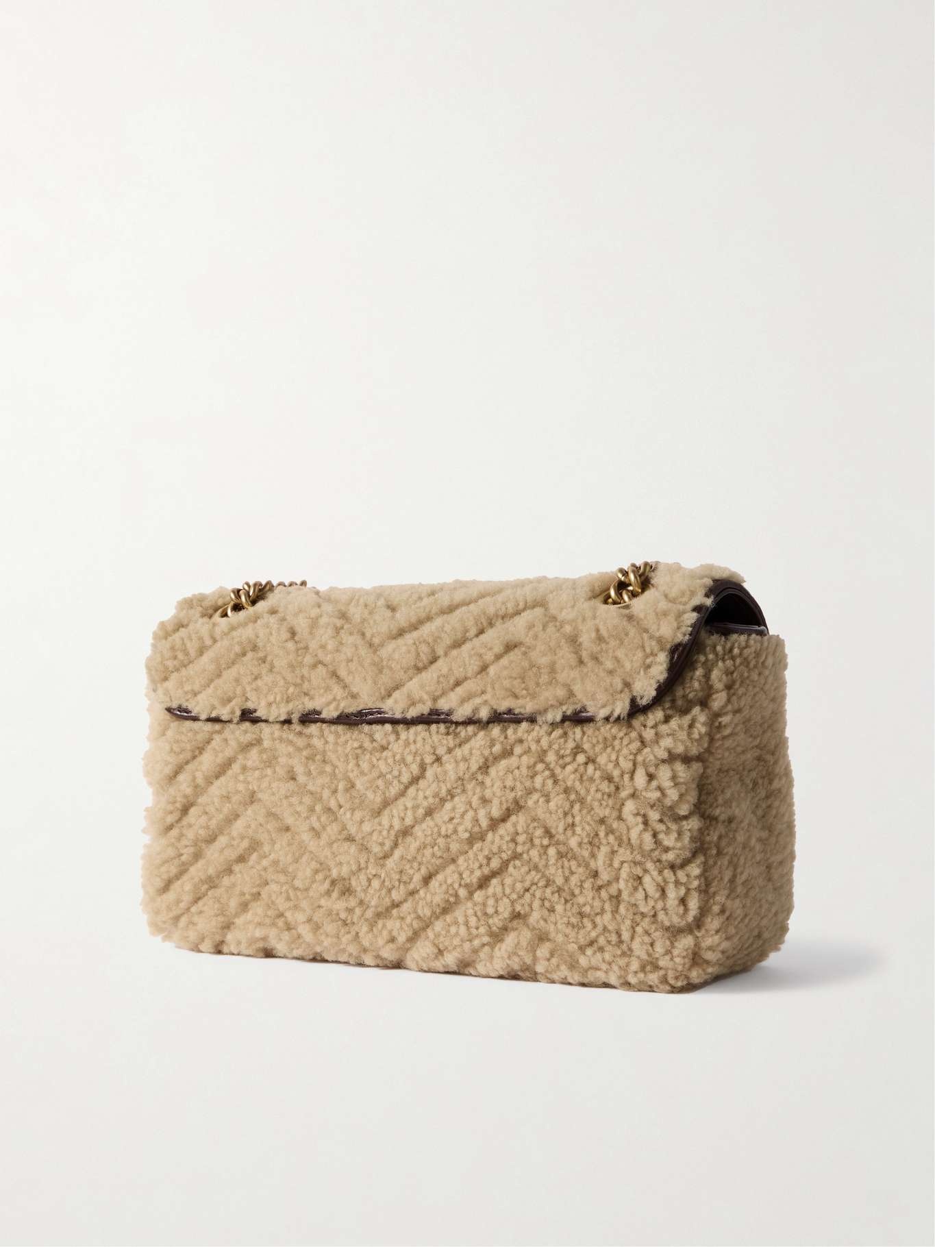 GG Marmont 2.0 leather-trimmed matelassé shearling shoulder bag Beige - 3