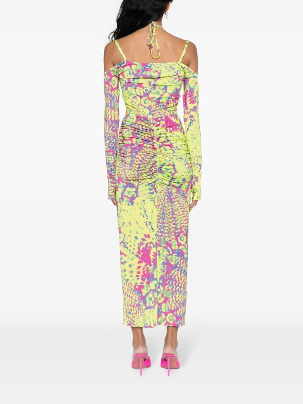 abstract-print off-shoulder midi dress - 4