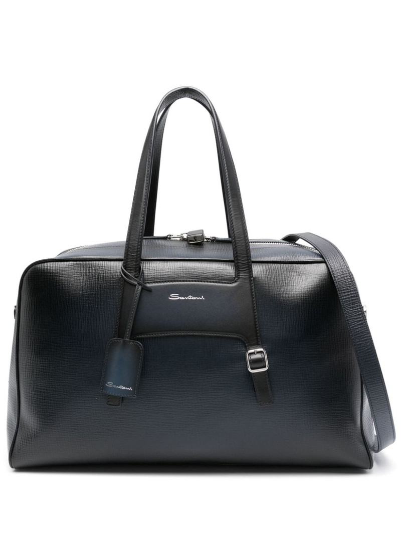 Santoni logo-stamp leather luggage bag outlook