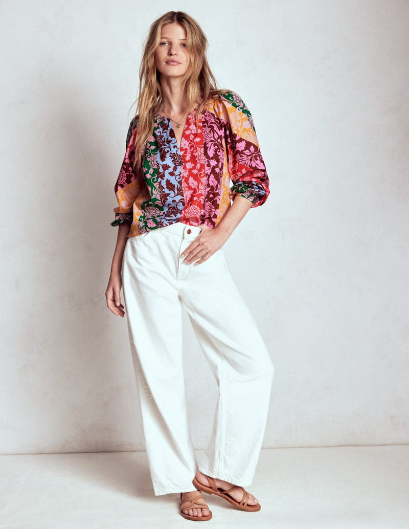 Long Sleeve Notch Top-Multi, Ornate Vine 6