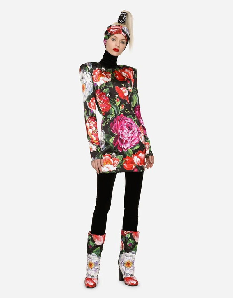 Short satin dress with floral print 1