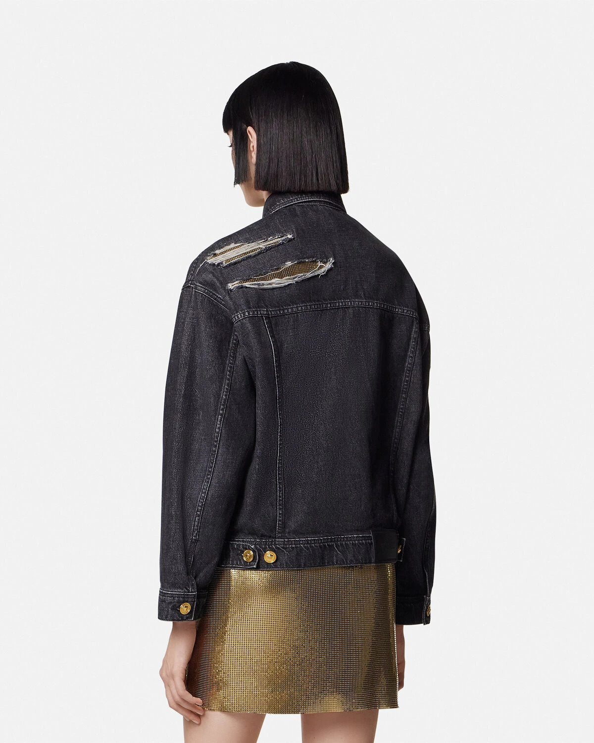 Metal Mesh Denim Trucker Jacket - 5