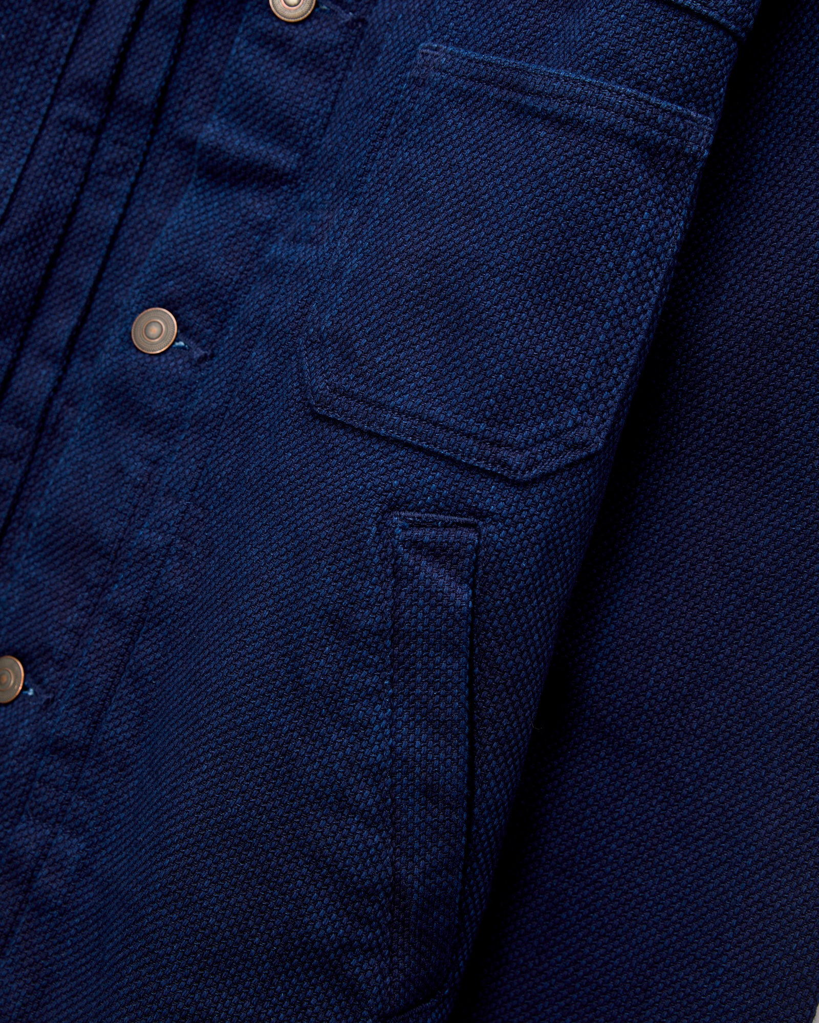 Double Cloth Sashiko Trucker Jacket in Pure Indigo - 6