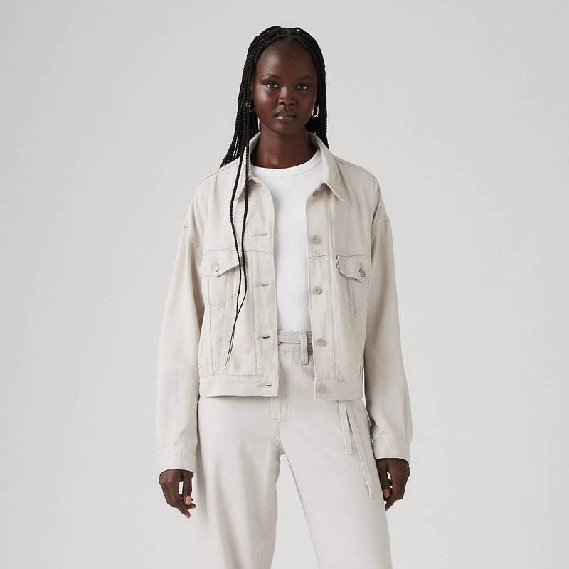 SHRUNKEN '90S LINEN BLEND LIGHTWEIGHT TRUCKER JACKET 2