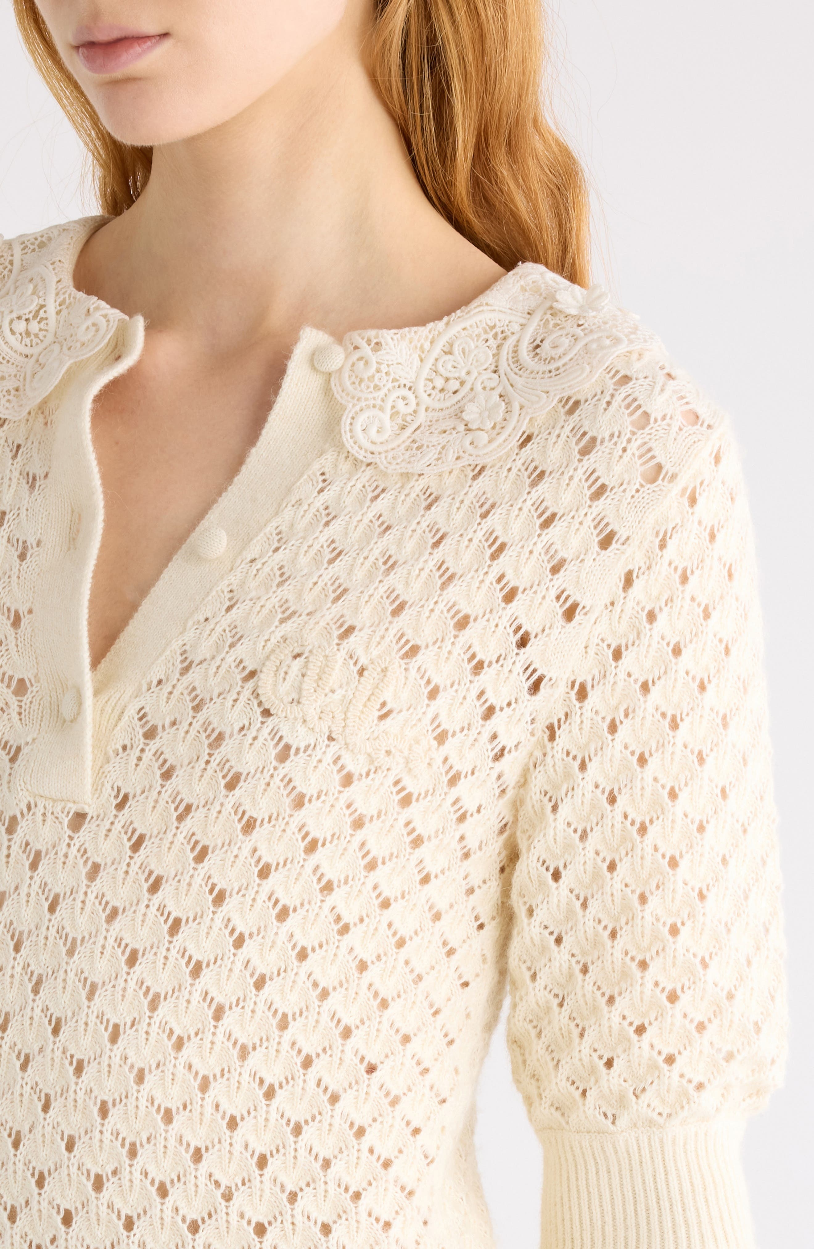 Chloé Pointelle Cotton, Alpaca & Silk Blend Sweater in Iconic Milk at Nordstrom - 5