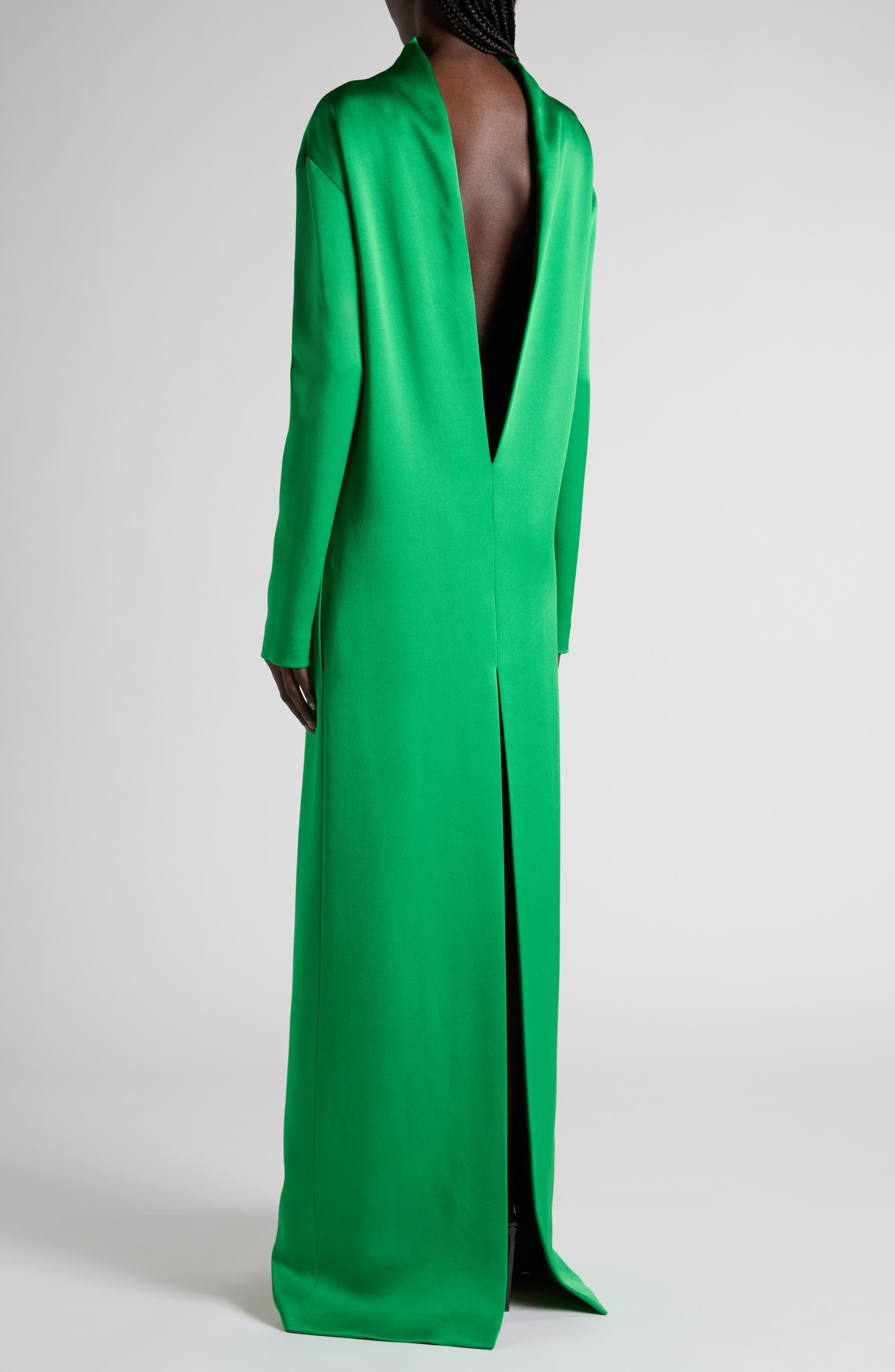 TOM FORD Long Sleeve Shiny Crepe Column Gown in Bright Green at Nordstrom - 2