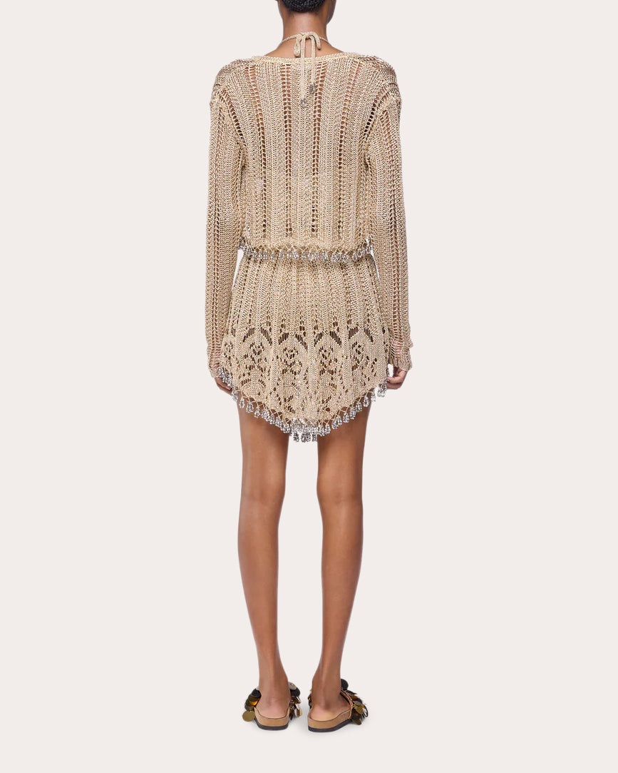 Metallic Crochet Tie-Front Cardigan - 3