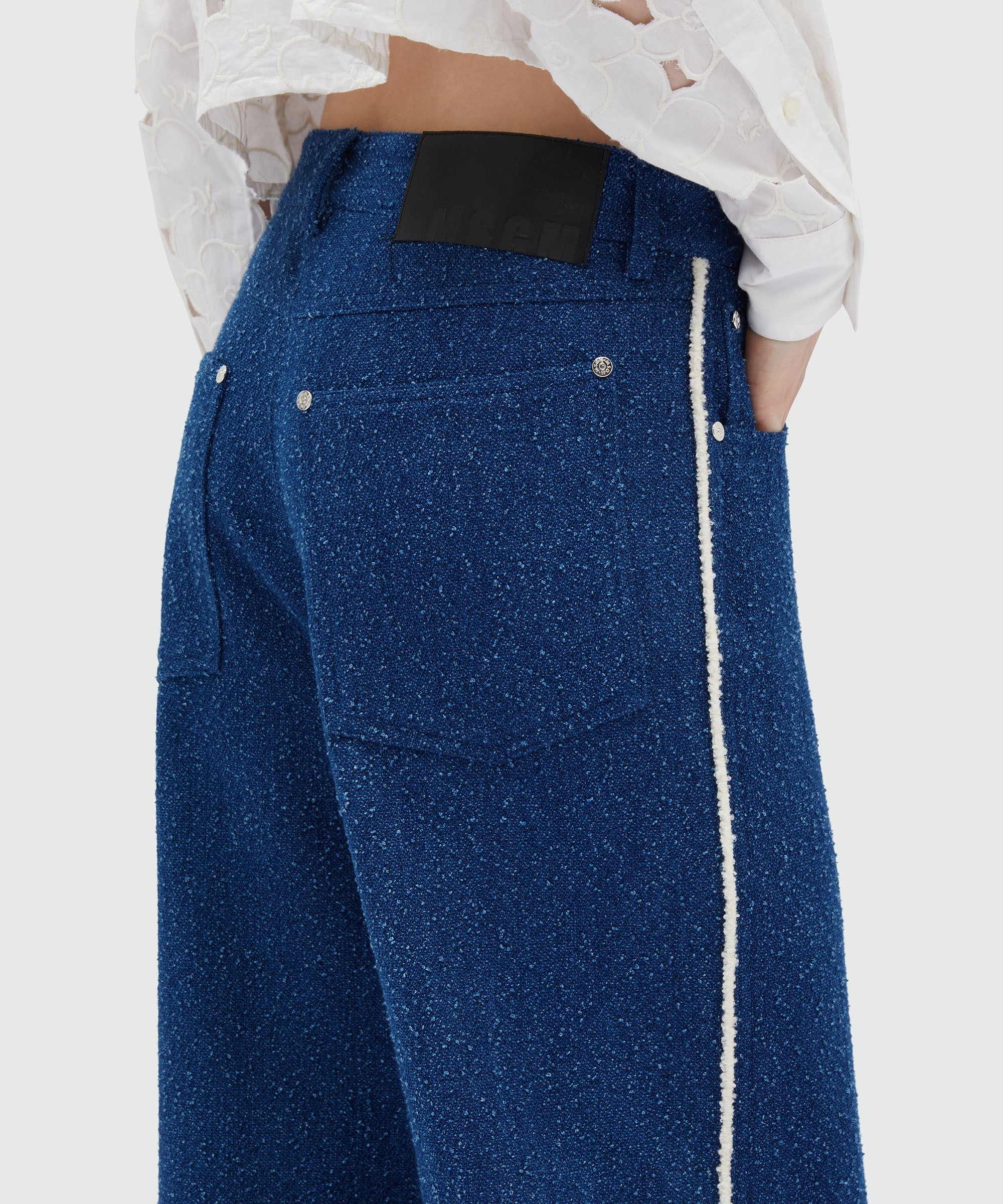 Blue bouclé denim trousers - 5