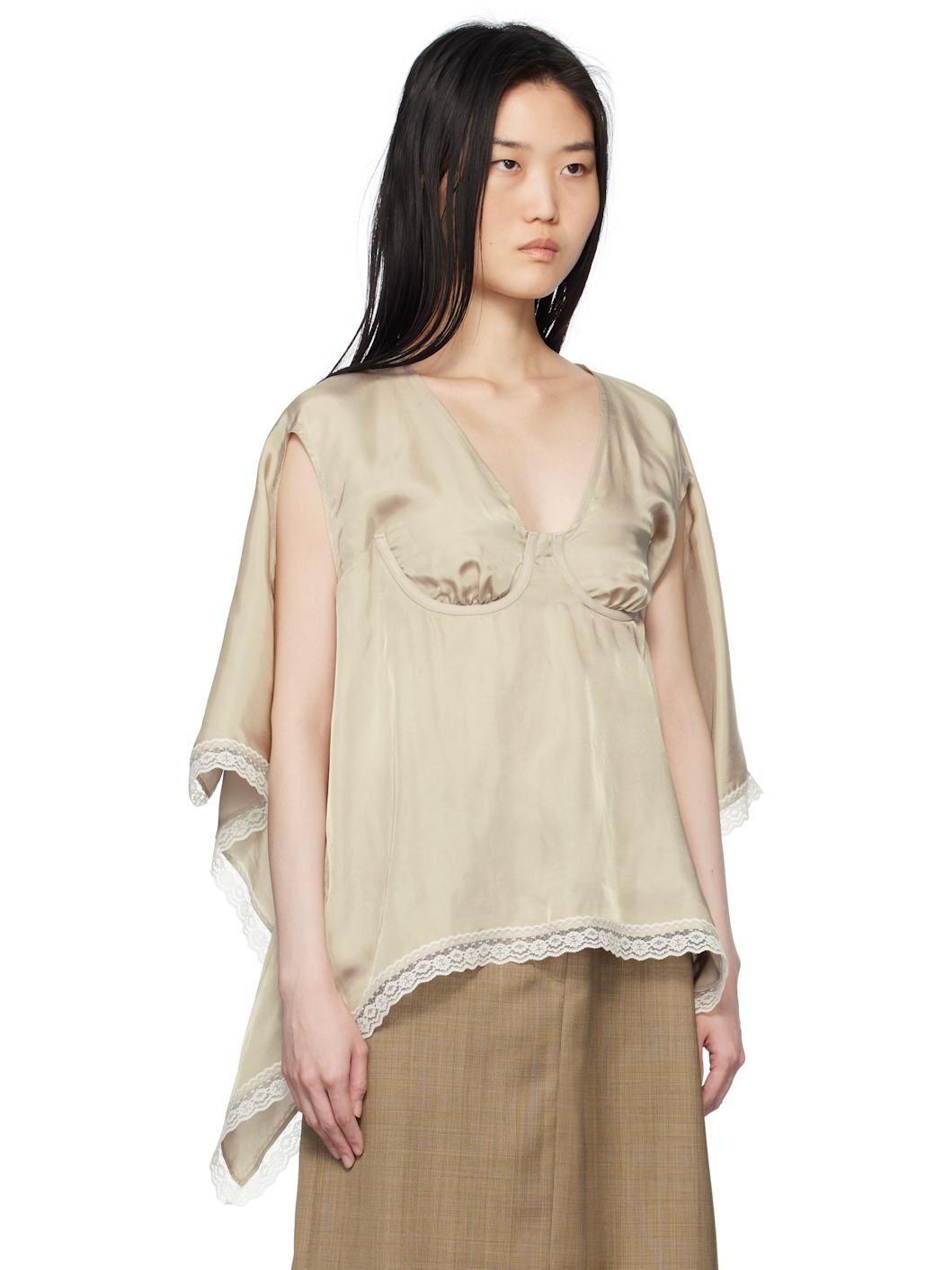 Beige Bra Point Square Blouse - 2
