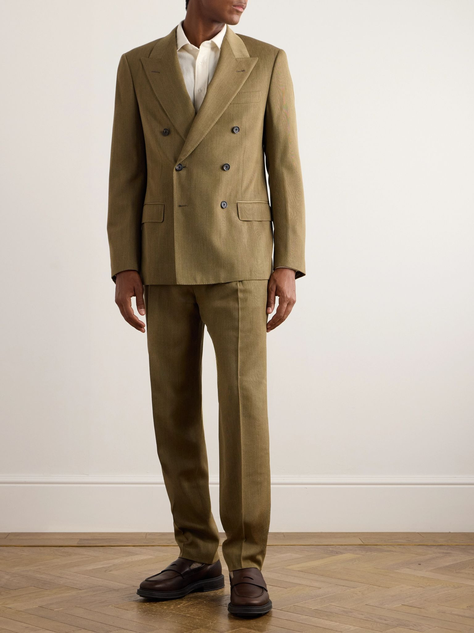 Double-Breasted Virgin Wool-Twill Suit Jacket Beige - 2