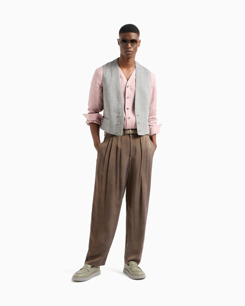 SINGLE-BREASTED WAISTCOAT IN CHEVRON LINEN AND VIRGIN WOOL 2