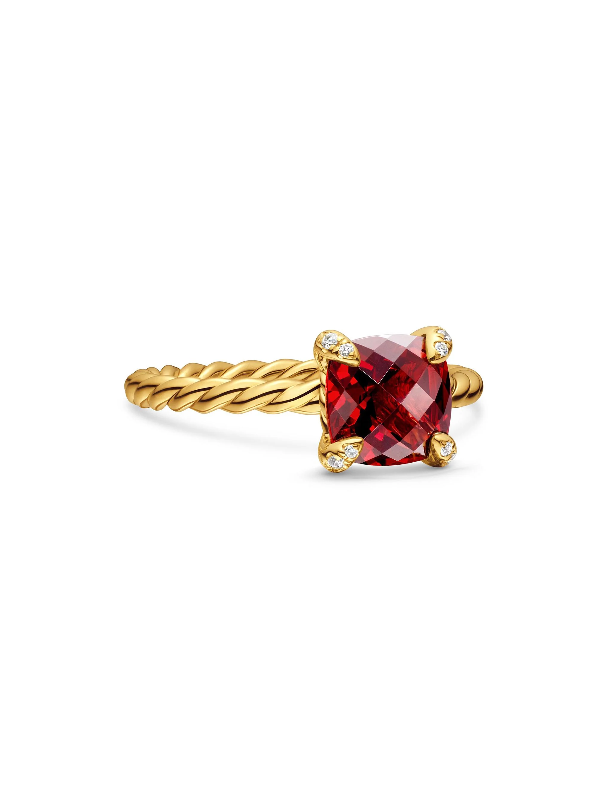 Women's Chatelaine Ring in 18K Yellow Gold with Pavé Diamonds - Garnet - 1