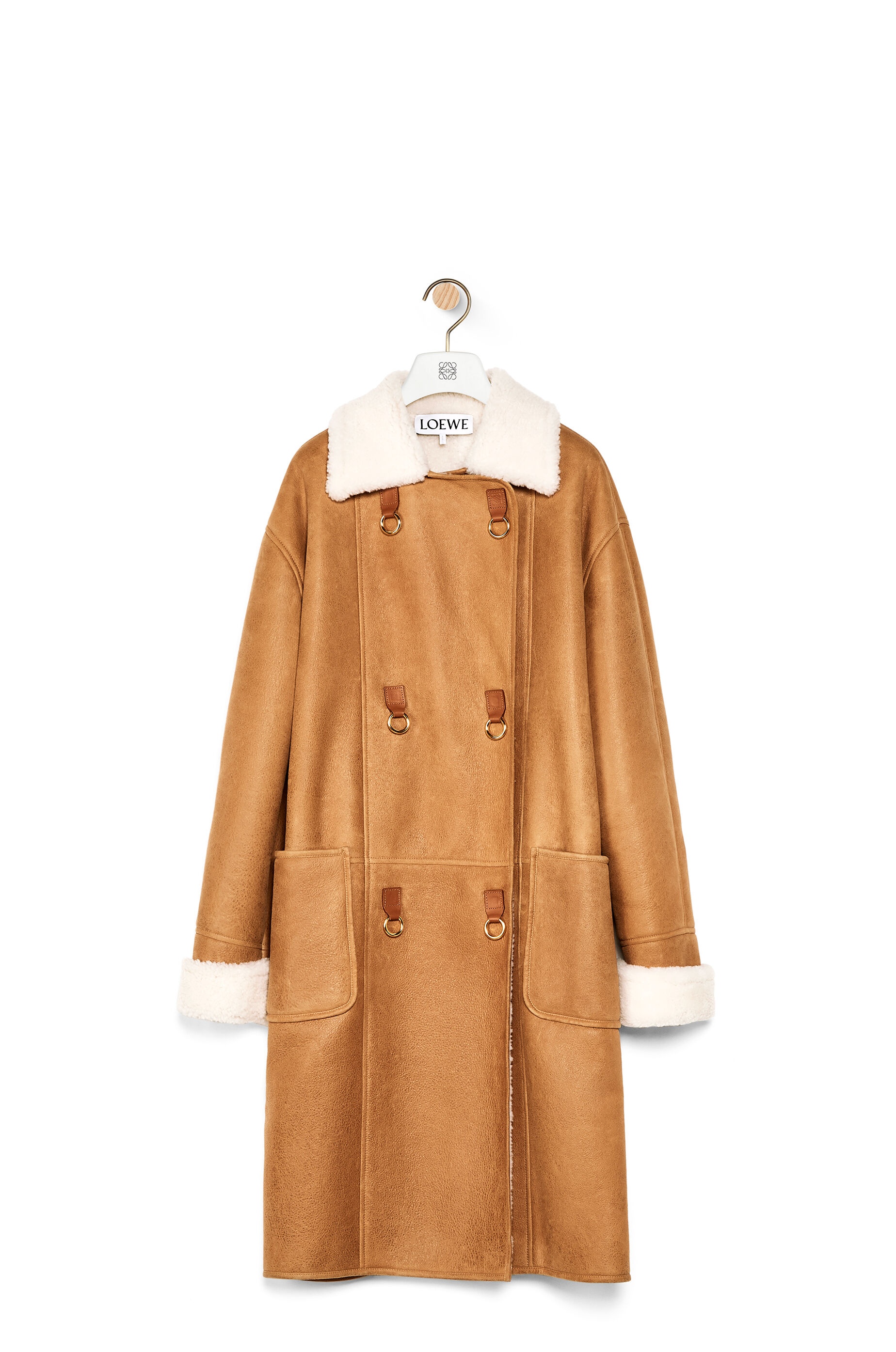 Oversize double breasted coat in shearling - 1