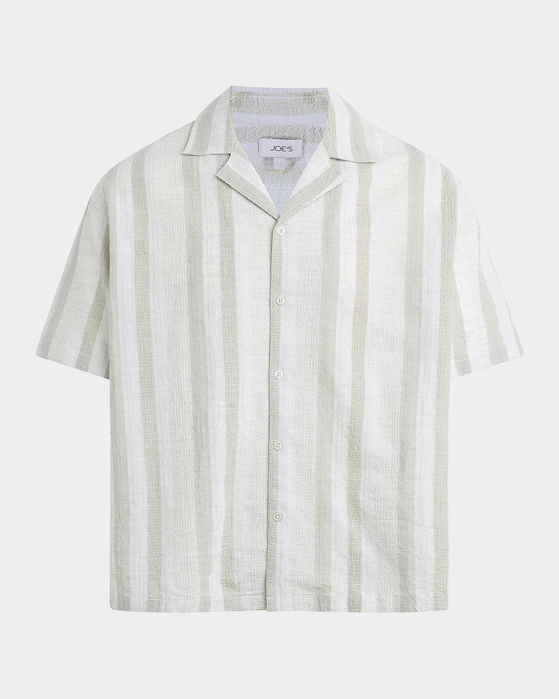 Men's Dobby Stripe Cotton and Linen Cabana Shirt 1