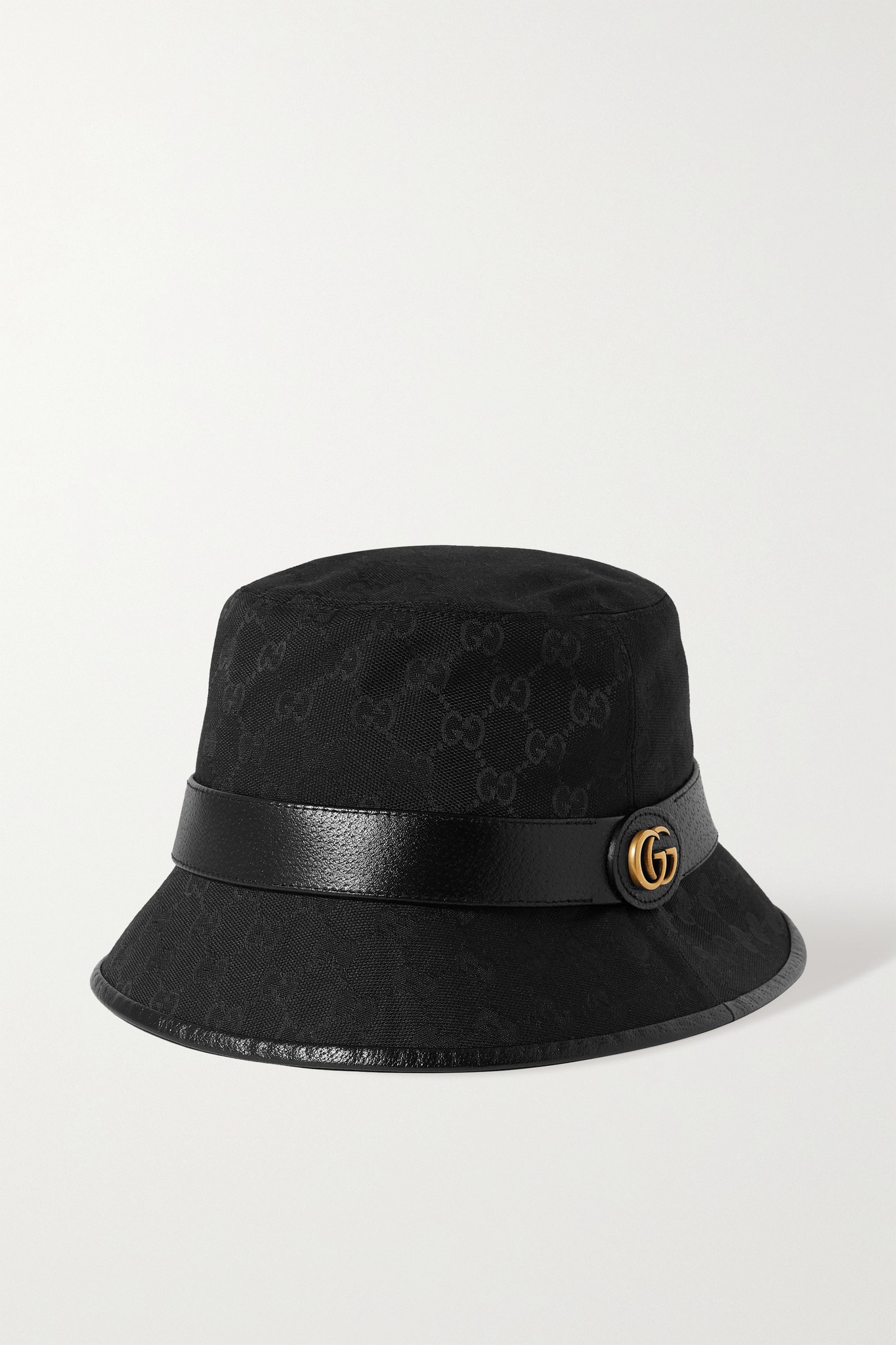 Leather-trimmed canvas-jacquard bucket hat - 1