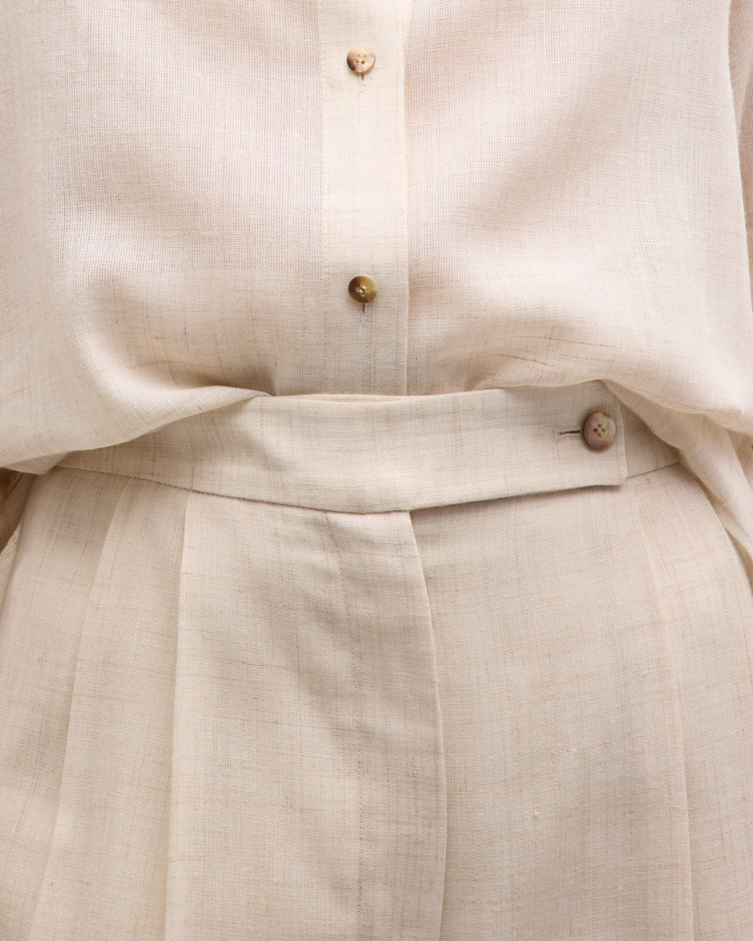 Button-Front Belted Linen Shirt - 6