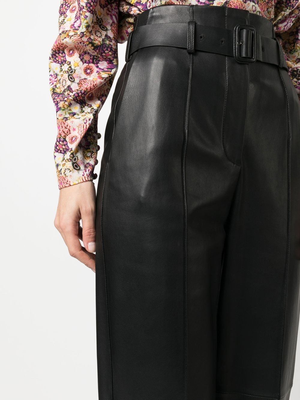 high-waisted leather tapered trousers - 5