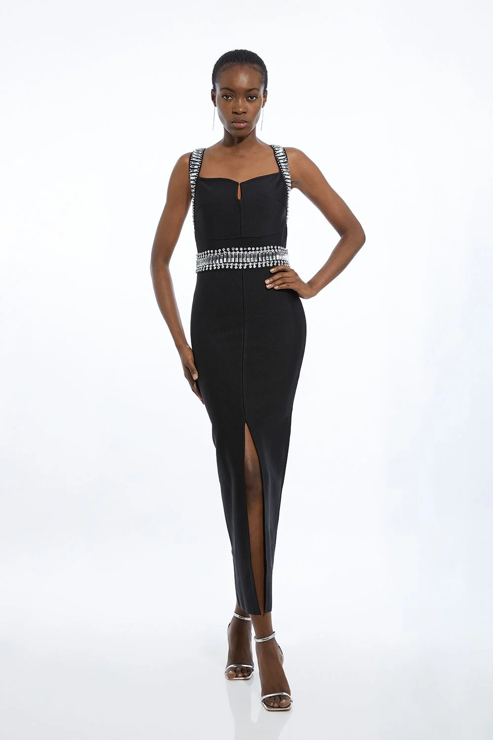 Bandage Figure Form Knit Embellished Maxi Dress - 1