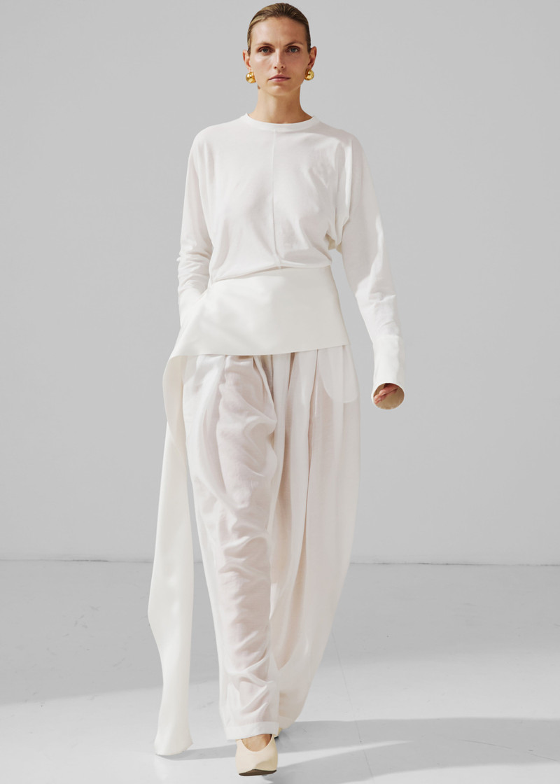 Darkpark Luna Jersey Top With Dropped Satin Details - White 1