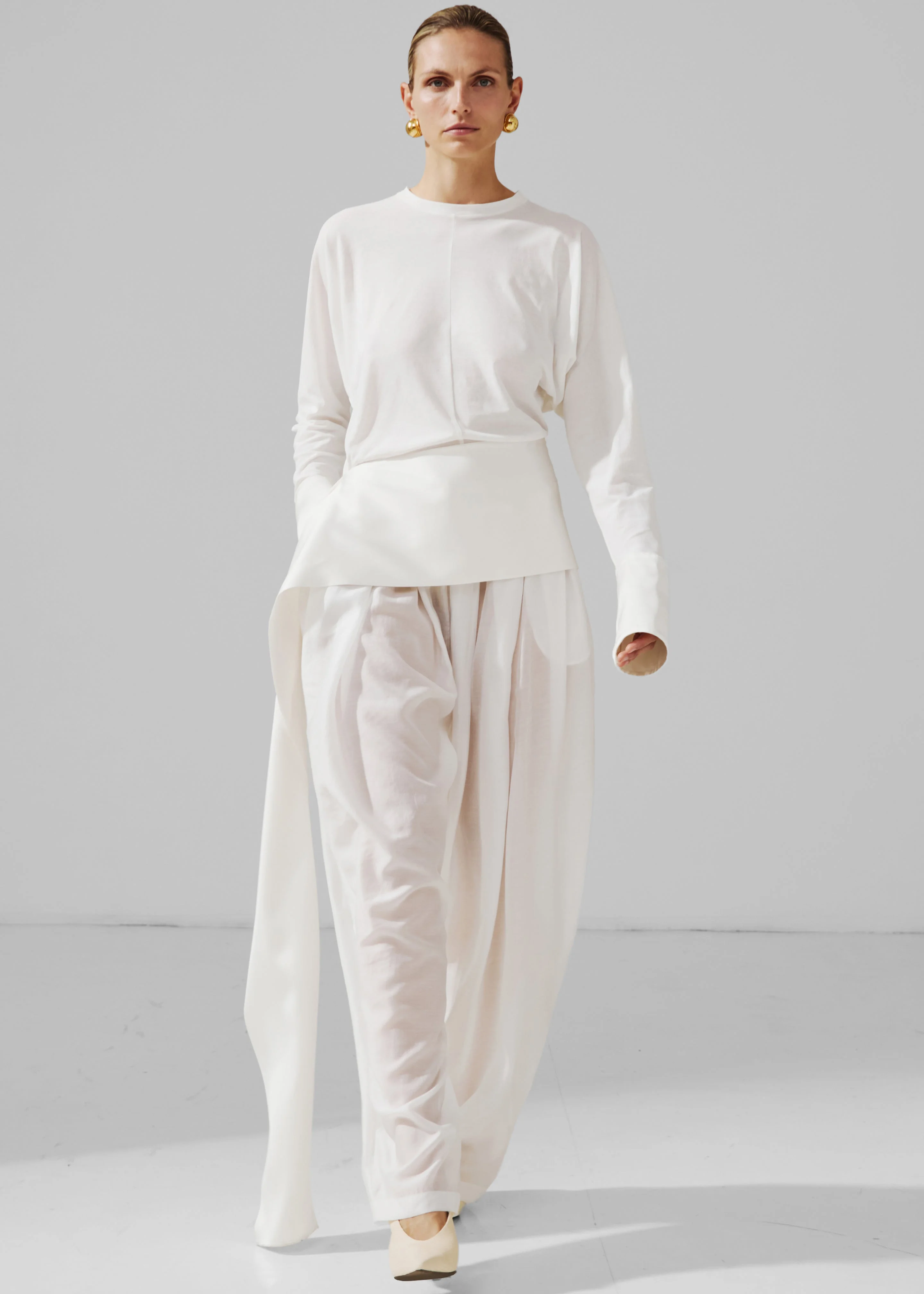 Darkpark Luna Jersey Top With Dropped Satin Details - White - 1