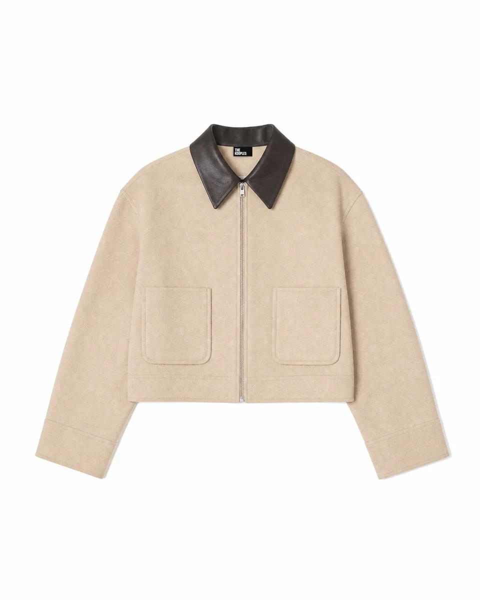 REVERSIBLE WOOL JACKET WITH A BEIGE LEATHER COLLAR - 1