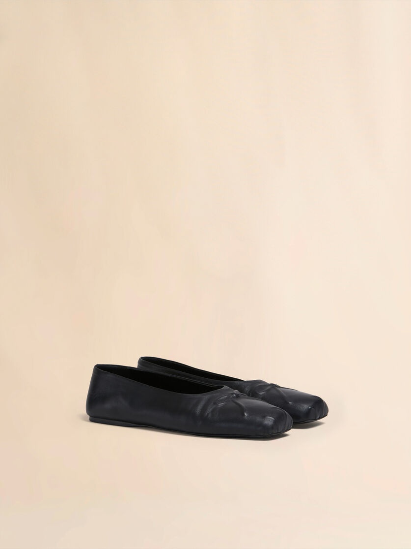 BLACK NAPPA LEATHER LITTLE BOW BALLET FLAT - 2