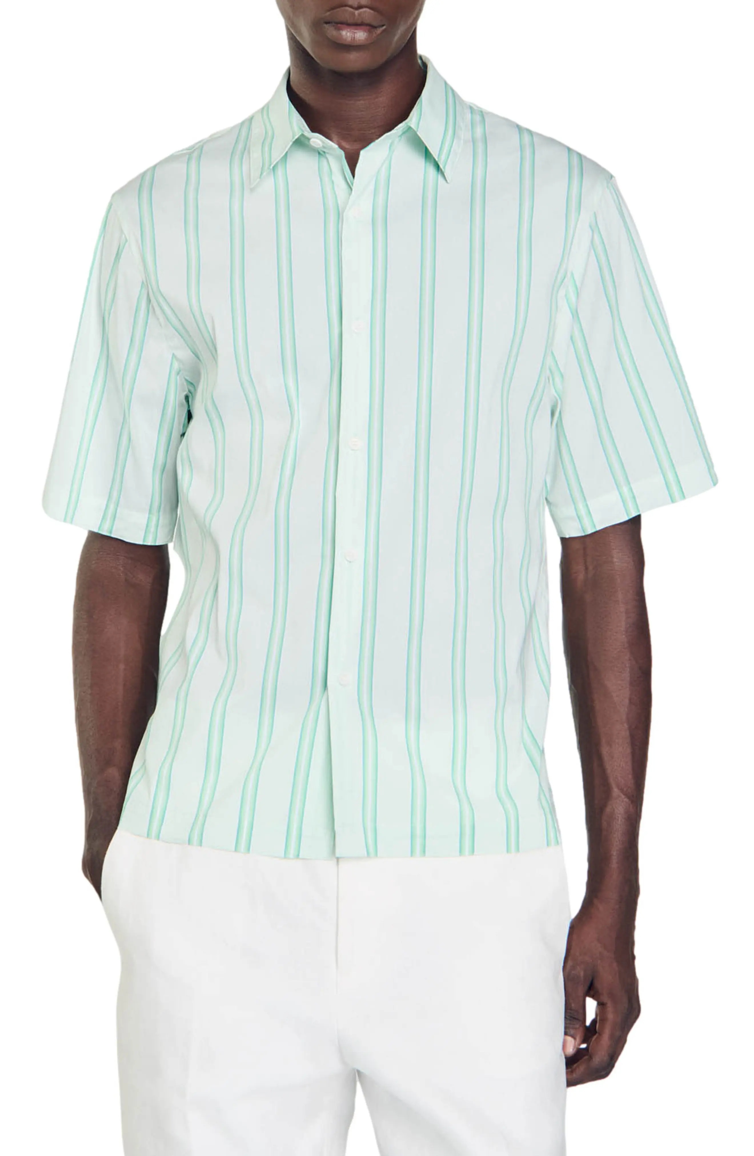 Stripe Short Sleeve Button-Up Shirt - 1